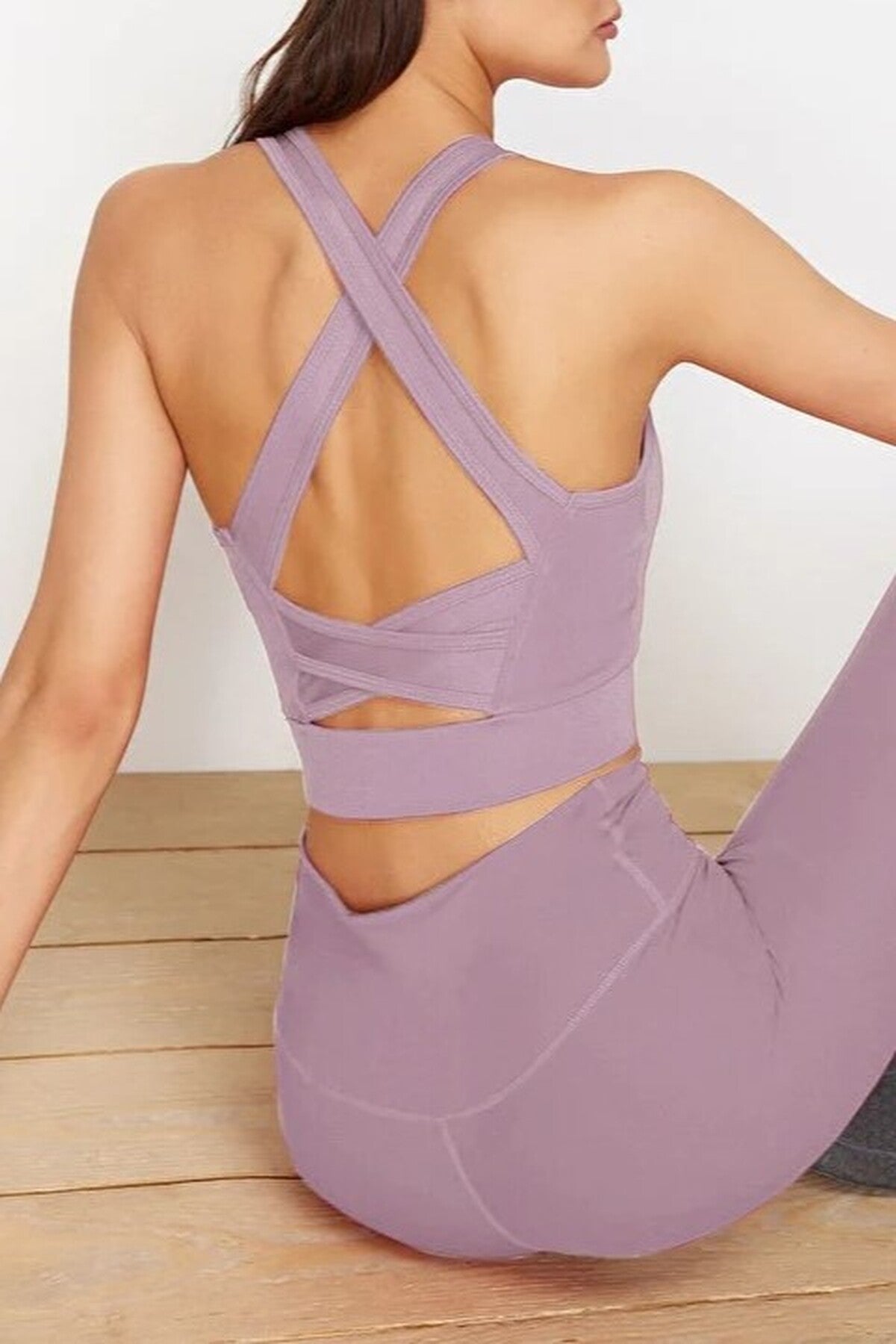 Padded, Thick-Strapped Knitted Sports Bra with Back Detail