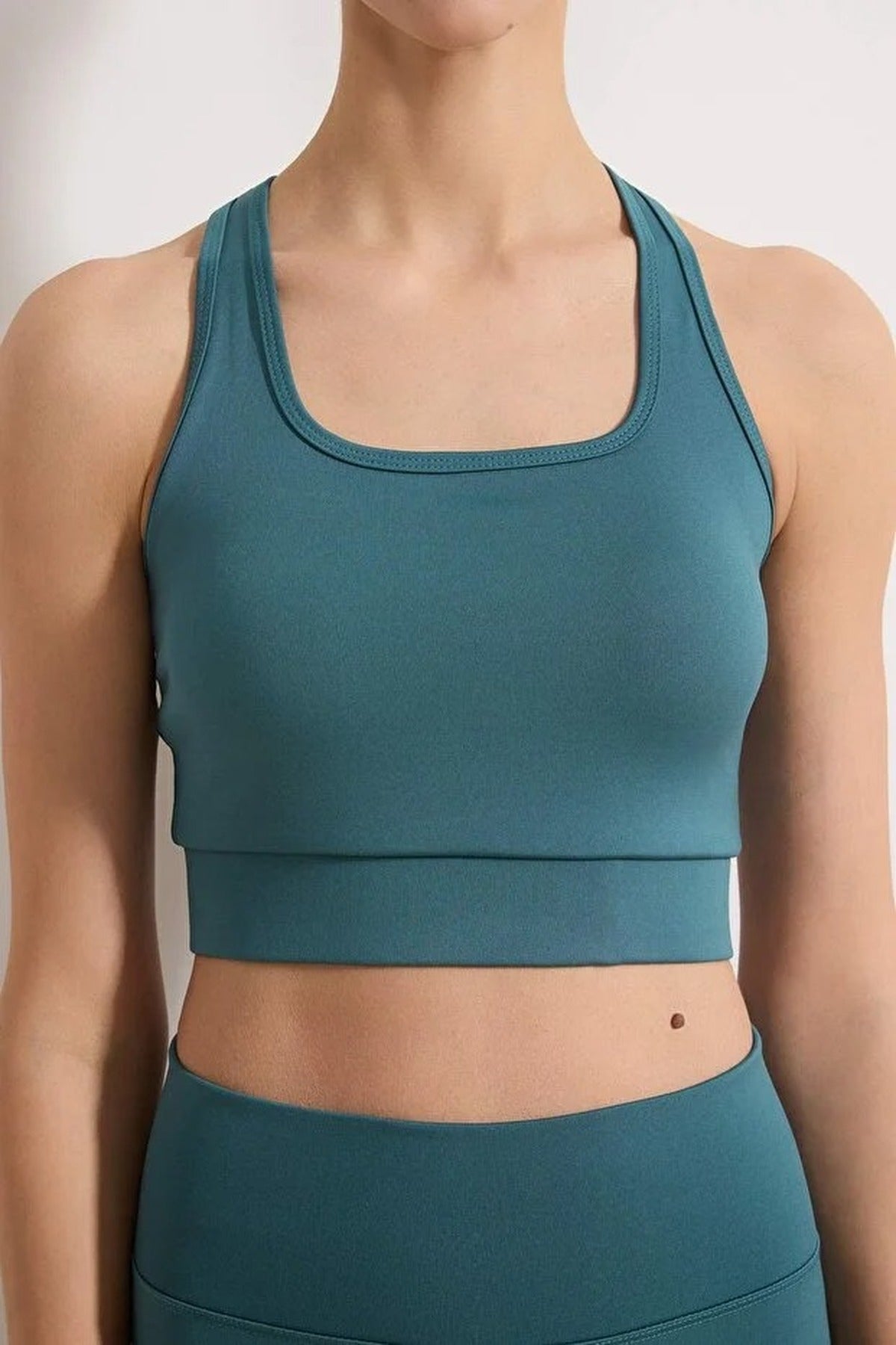 Padded, Thick-Strapped Knitted Sports Bra with Back Detail