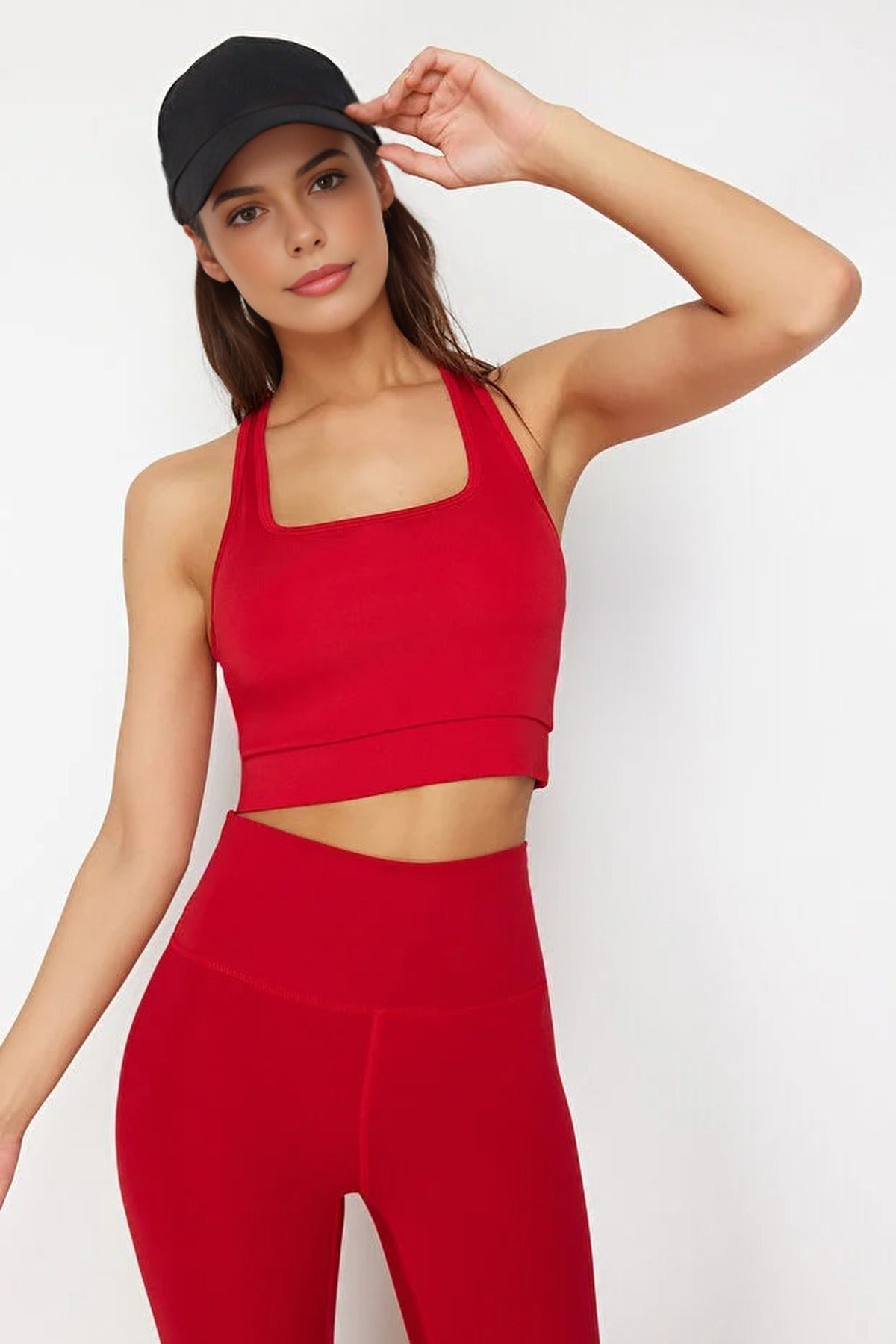 Padded, Thick-Strapped Knitted Sports Bra with Back Detail