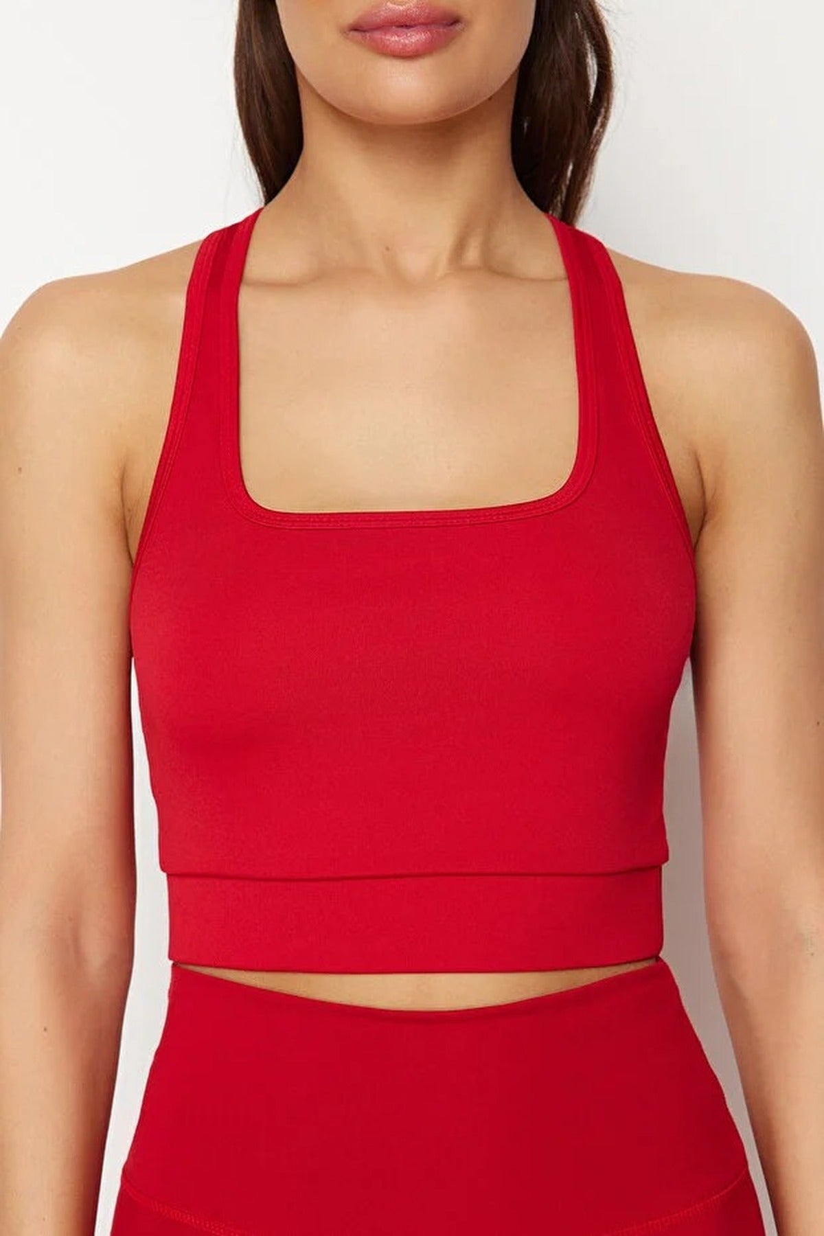 Padded, Thick-Strapped Knitted Sports Bra with Back Detail