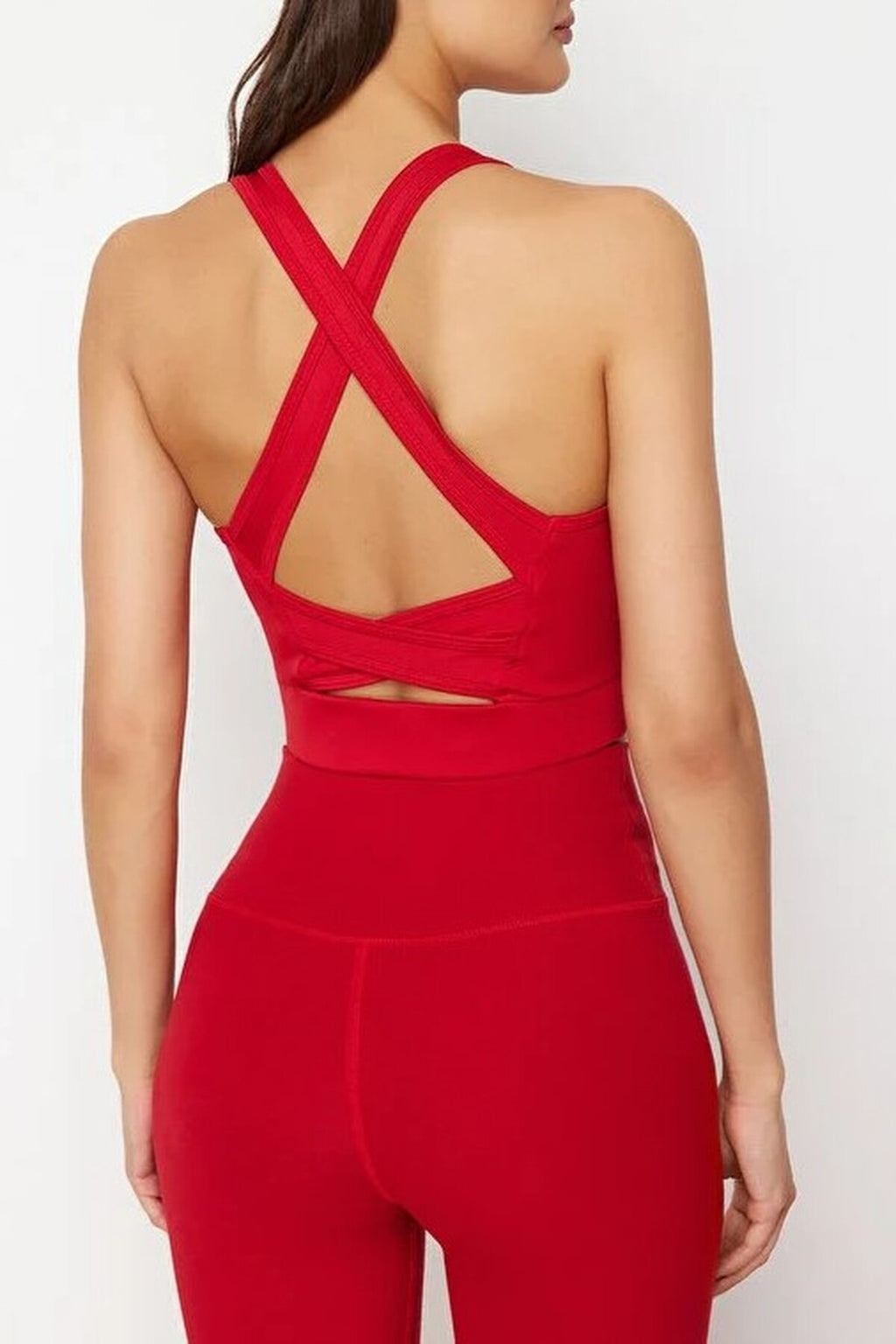 Padded, Thick-Strapped Knitted Sports Bra with Back Detail