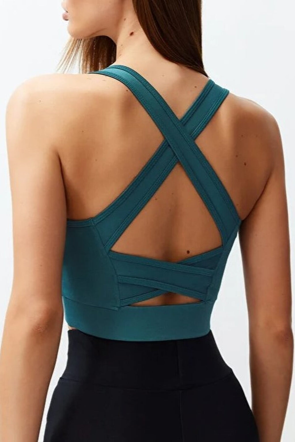 Padded, Thick-Strapped Knitted Sports Bra with Back Detail