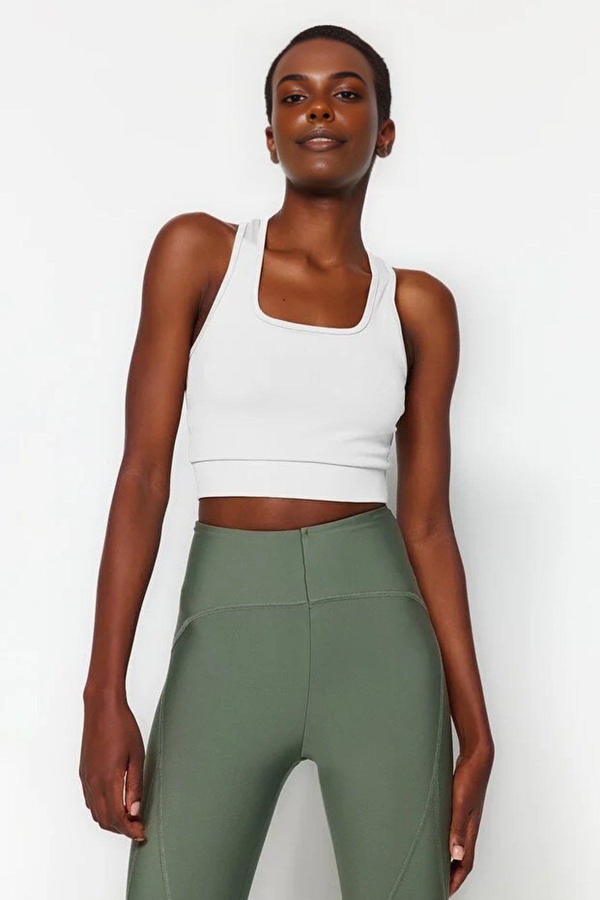 Padded, Thick-Strapped Knitted Sports Bra with Back Detail