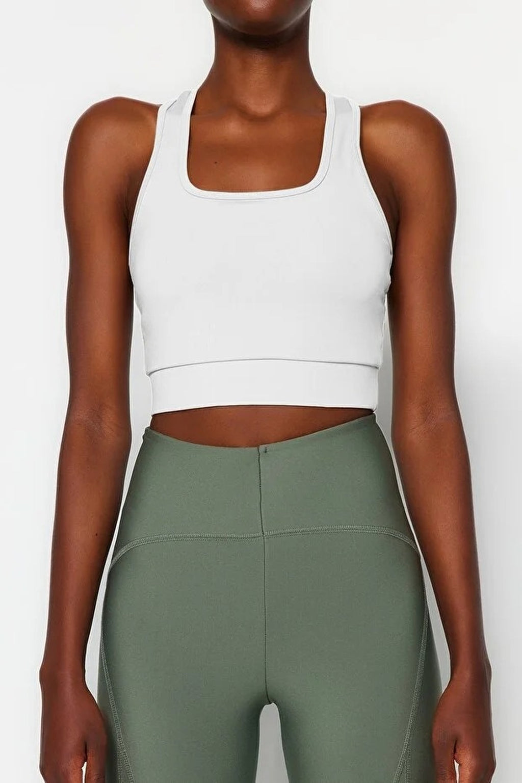 Padded, Thick-Strapped Knitted Sports Bra with Back Detail