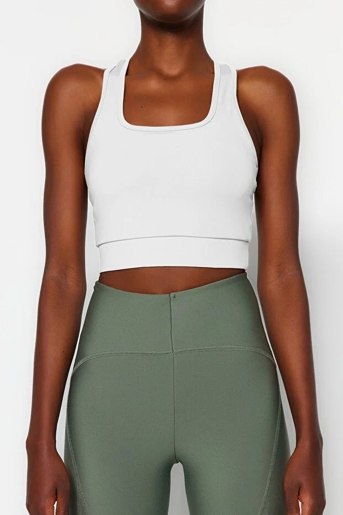 Padded, Thick-Strapped Knitted Sports Bra with Back Detail