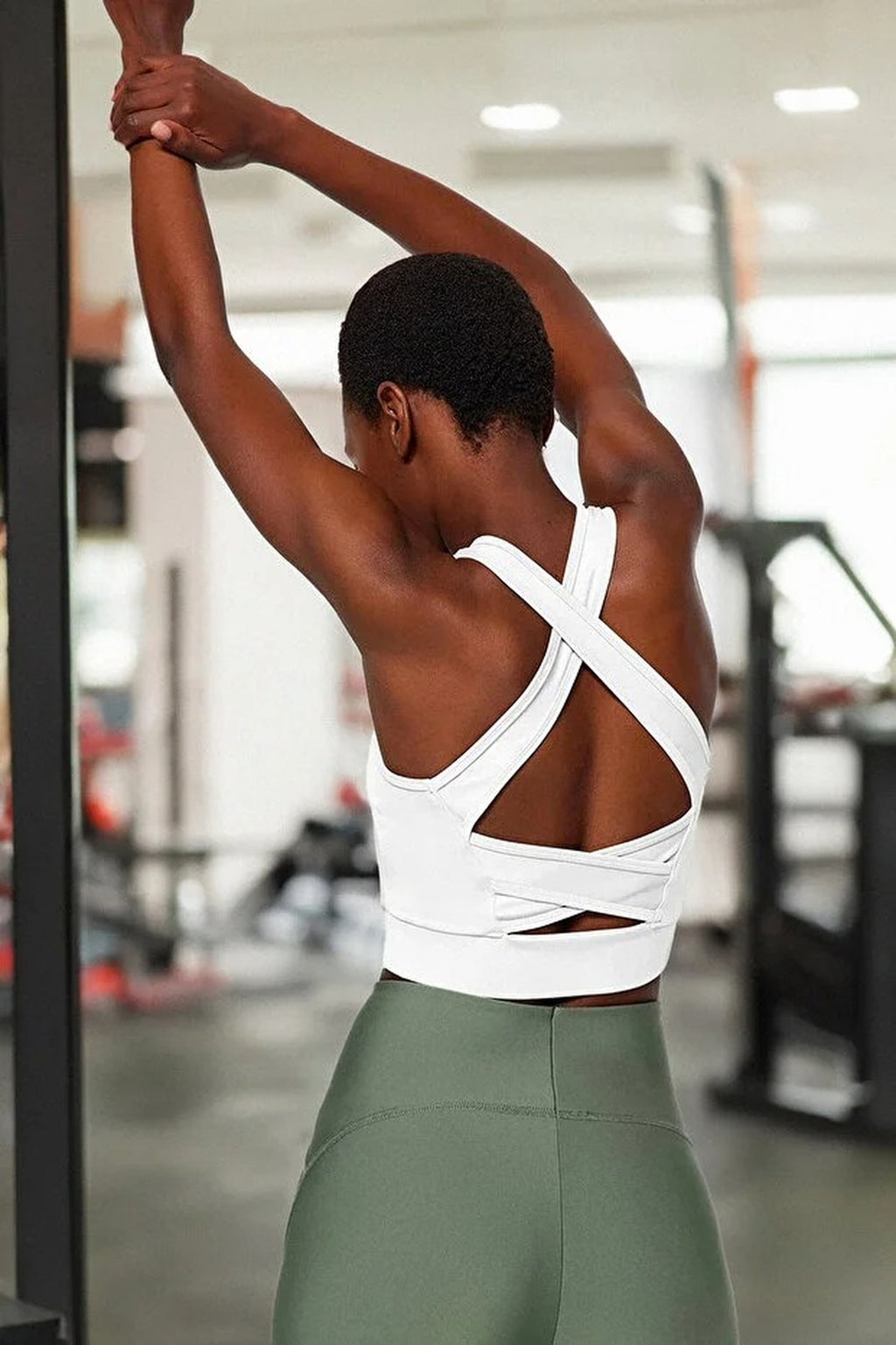 Padded, Thick-Strapped Knitted Sports Bra with Back Detail