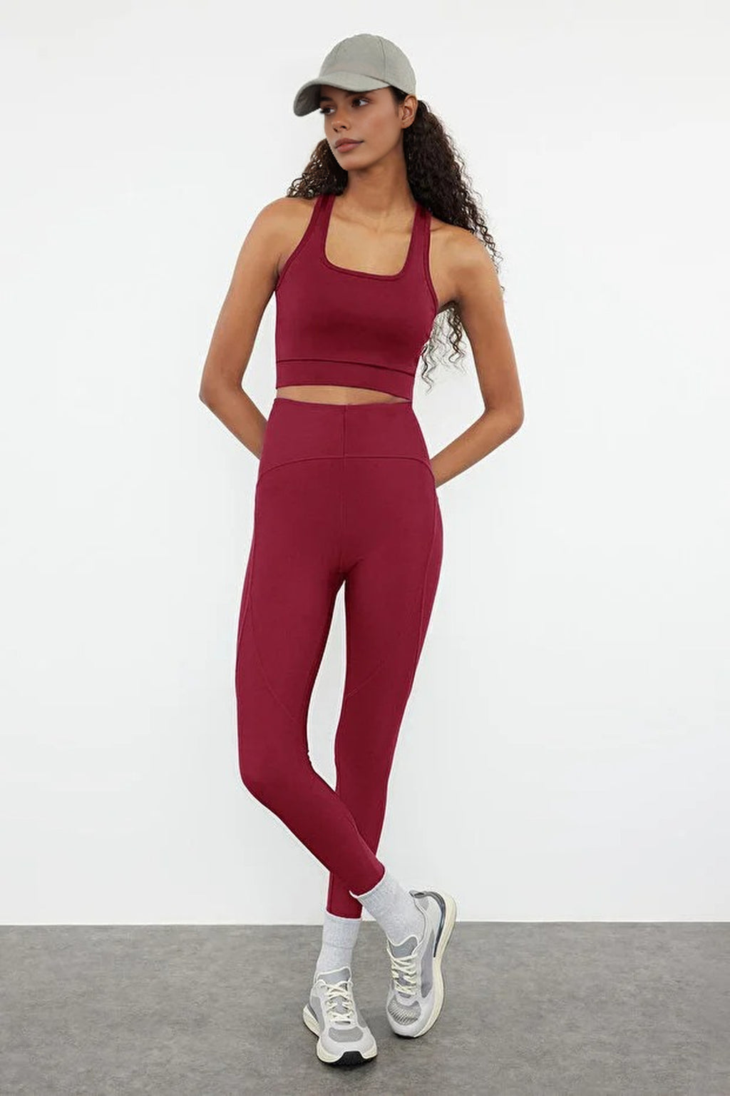 Padded, Thick-Strapped Knitted Sports Bra with Back Detail