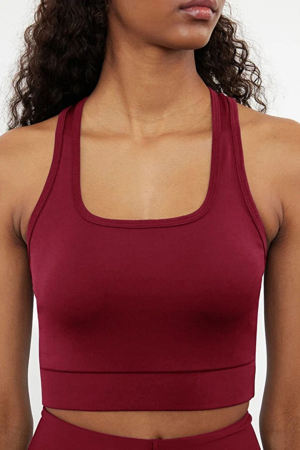 Padded, Thick-Strapped Knitted Sports Bra with Back Detail