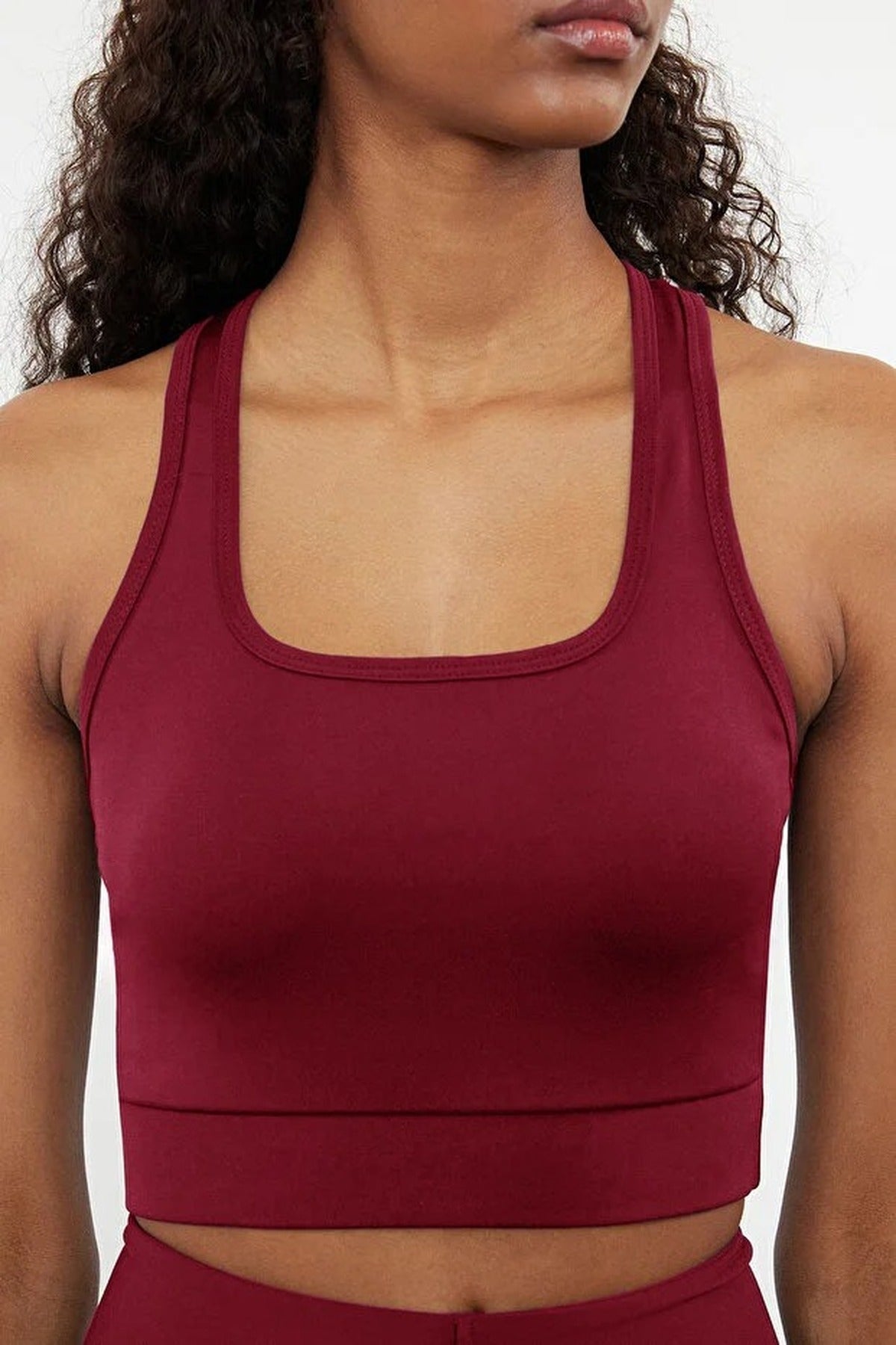 Padded, Thick-Strapped Knitted Sports Bra with Back Detail