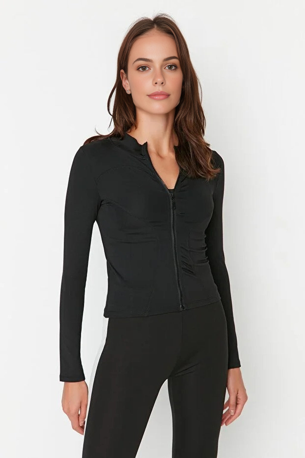 Zip-up Stand Collar Knitted Sports Jacket