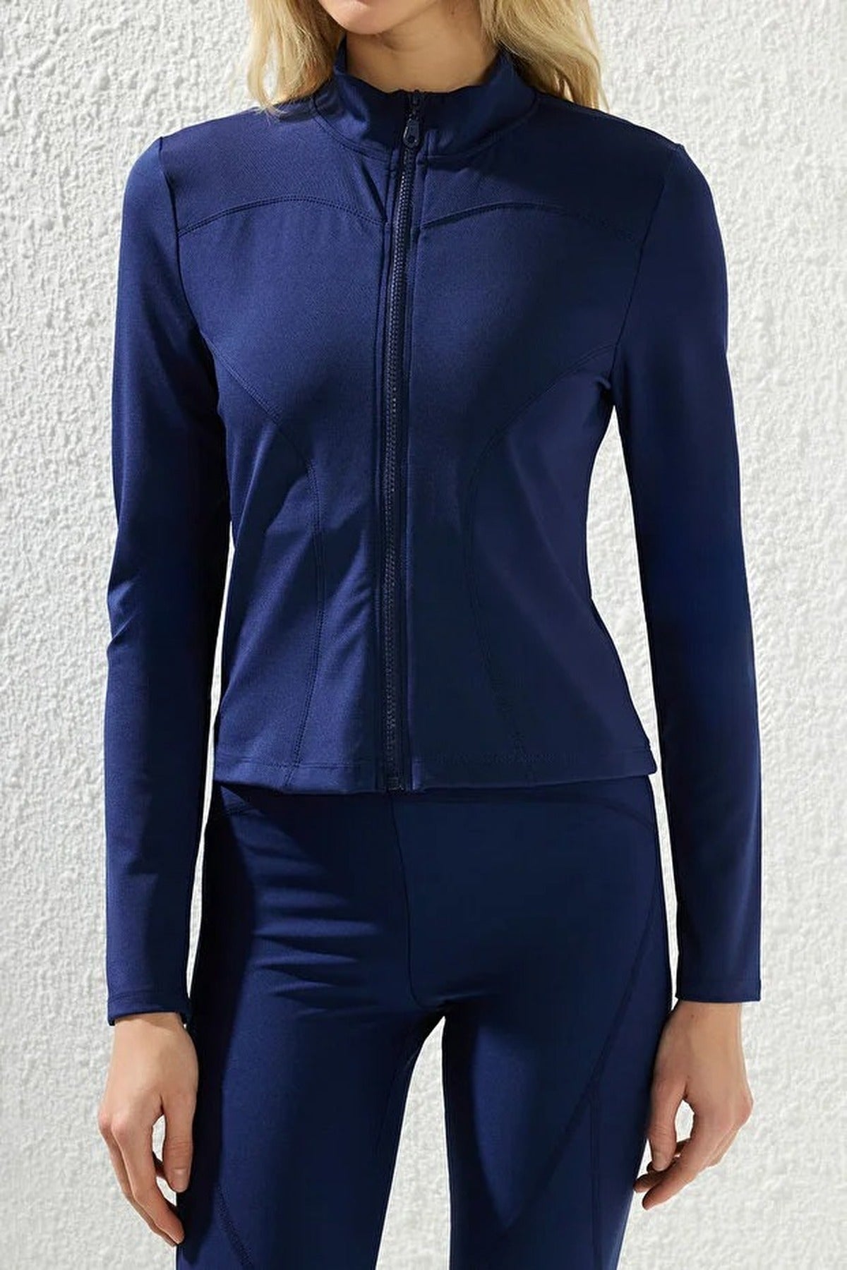 Zip-up Stand Collar Knitted Sports Jacket