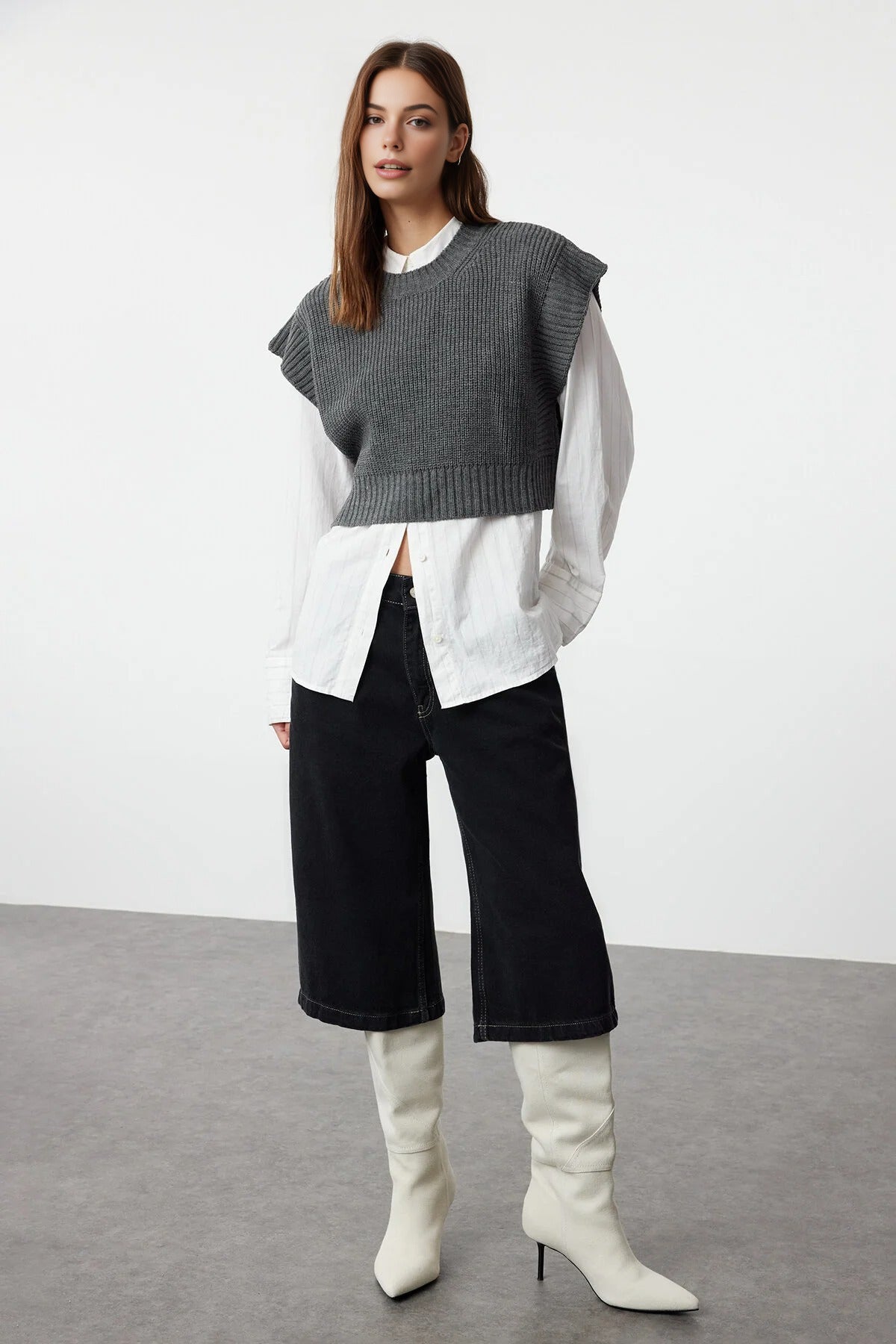 Crop Crew Neck Knit Sweater