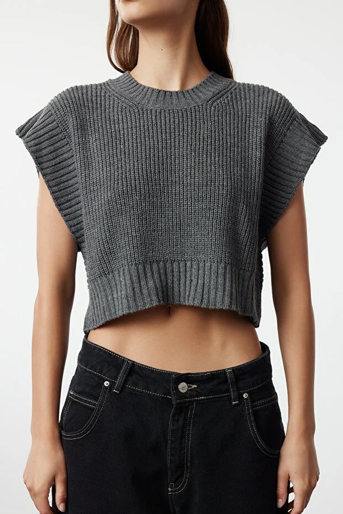 Crop Crew Neck Knit Sweater