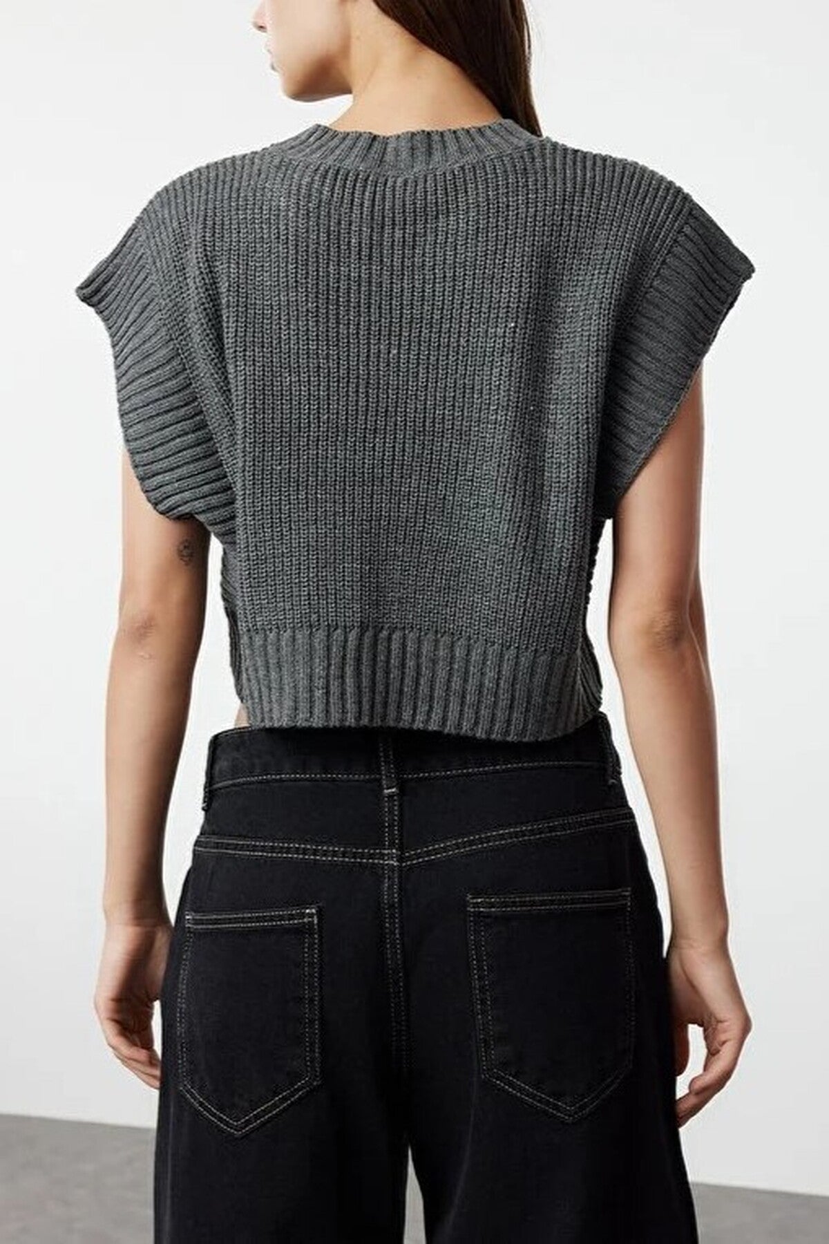 Crop Crew Neck Knit Sweater