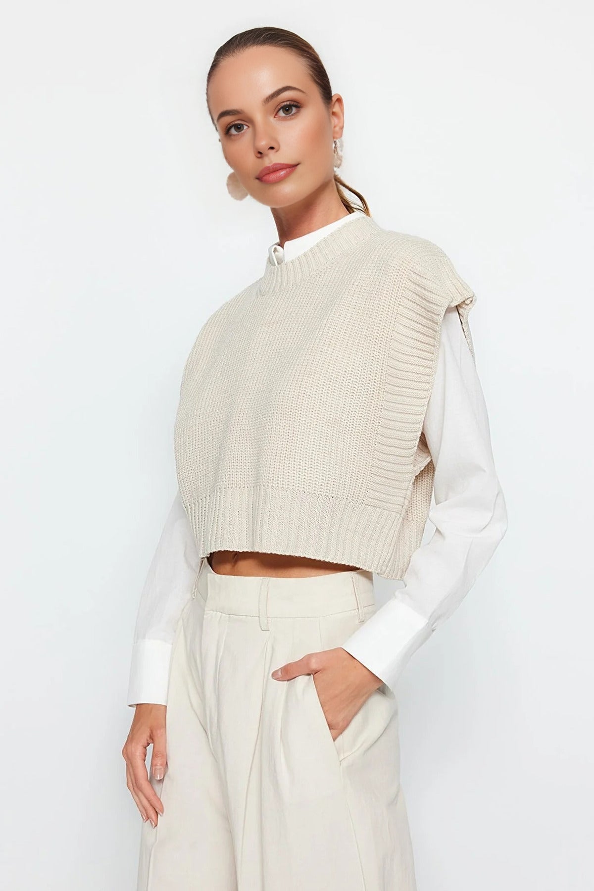Crop Crew Neck Knit Sweater