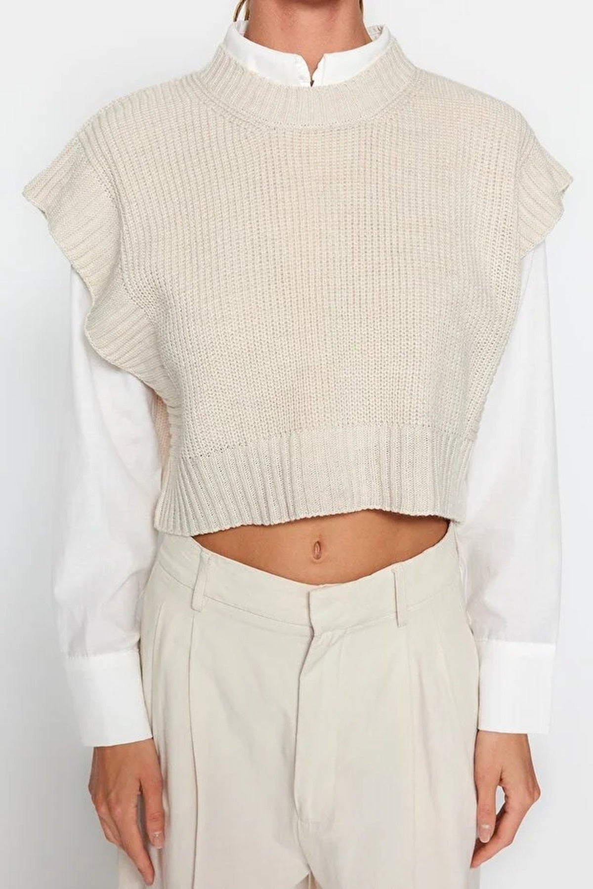 Crop Crew Neck Knit Sweater