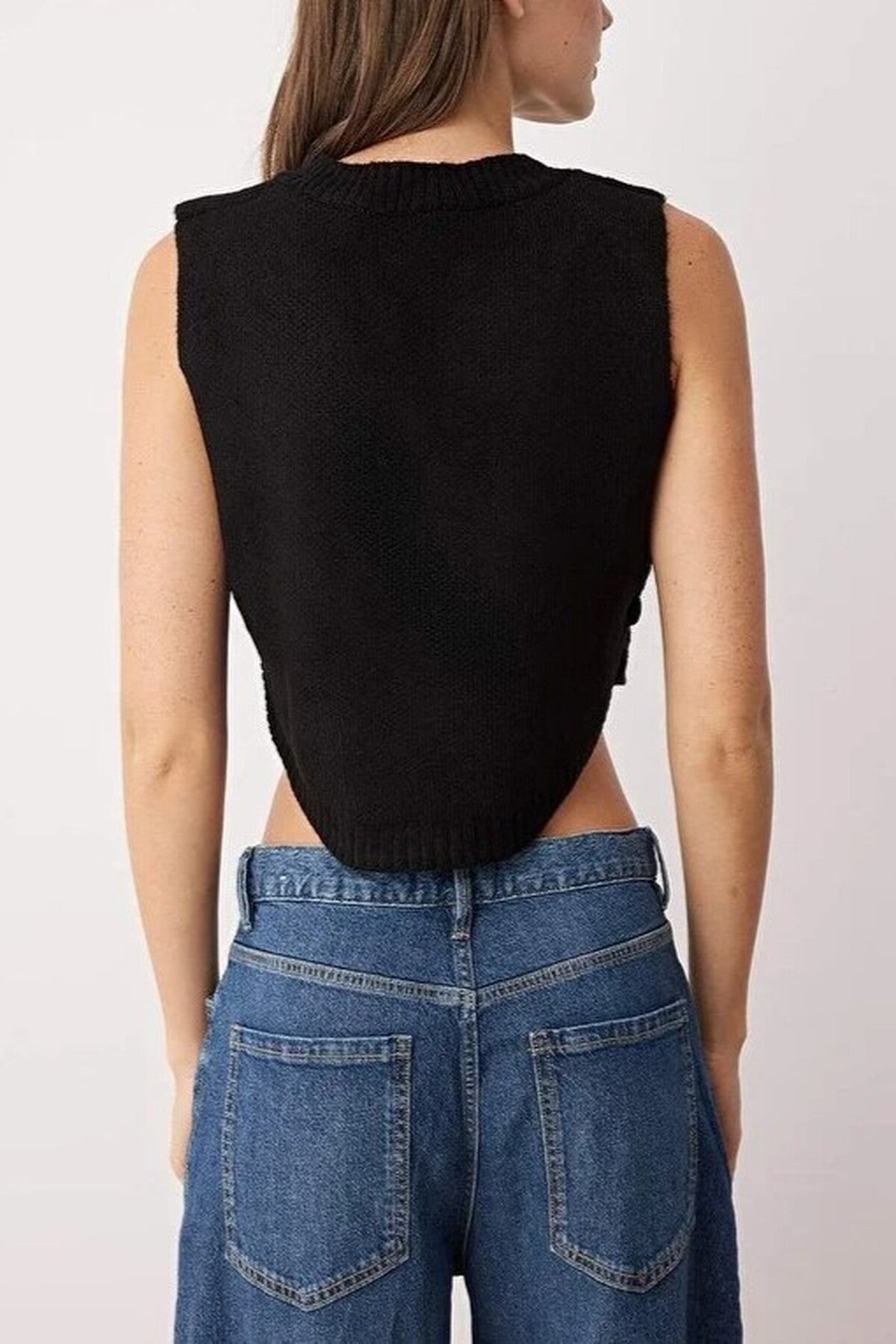Crop Soft Texture Buttoned Knit Sweater