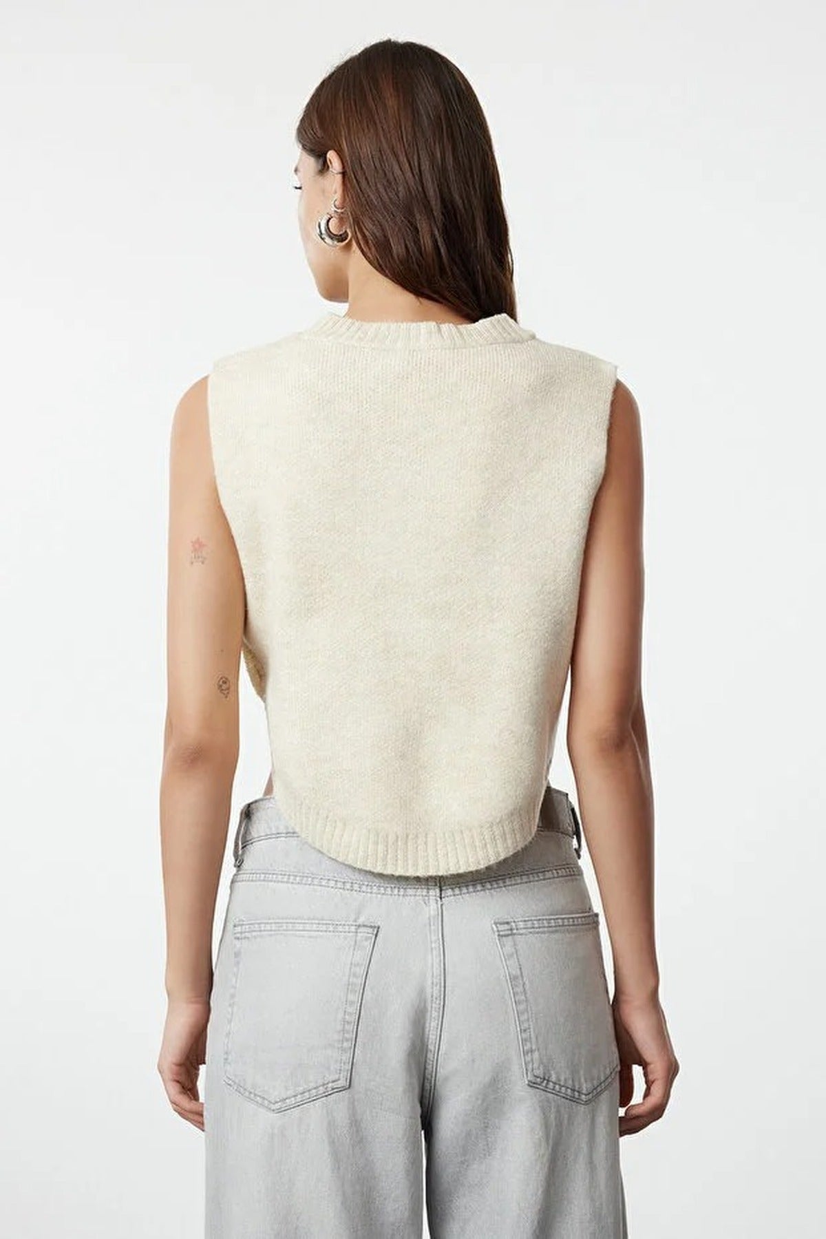 Crop Soft Texture Buttoned Knit Sweater
