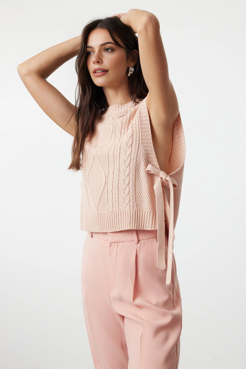 Crop Knit Sweater with Side Ribbon Tie Detail