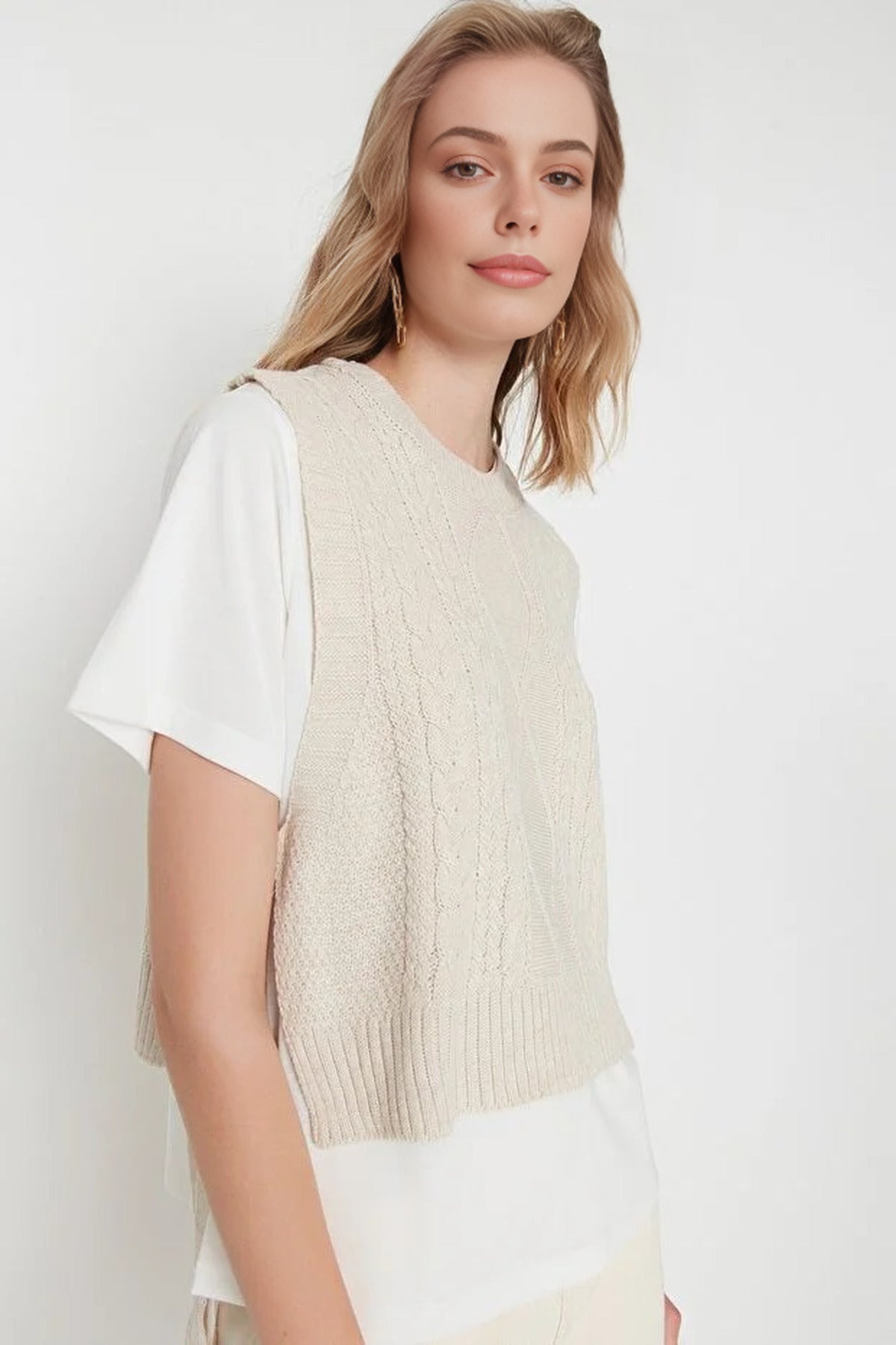 Crop Knit Sweater with Side Ribbon Tie Detail