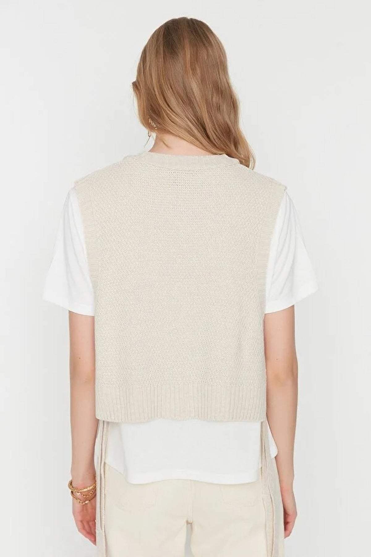 Crop Knit Sweater with Side Ribbon Tie Detail