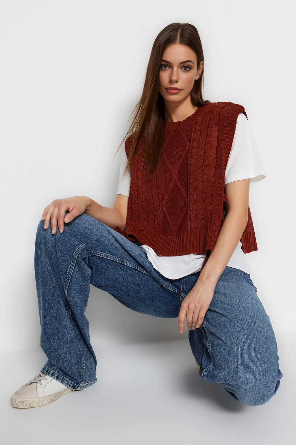 Crop Knit Sweater with Side Ribbon Tie Detail