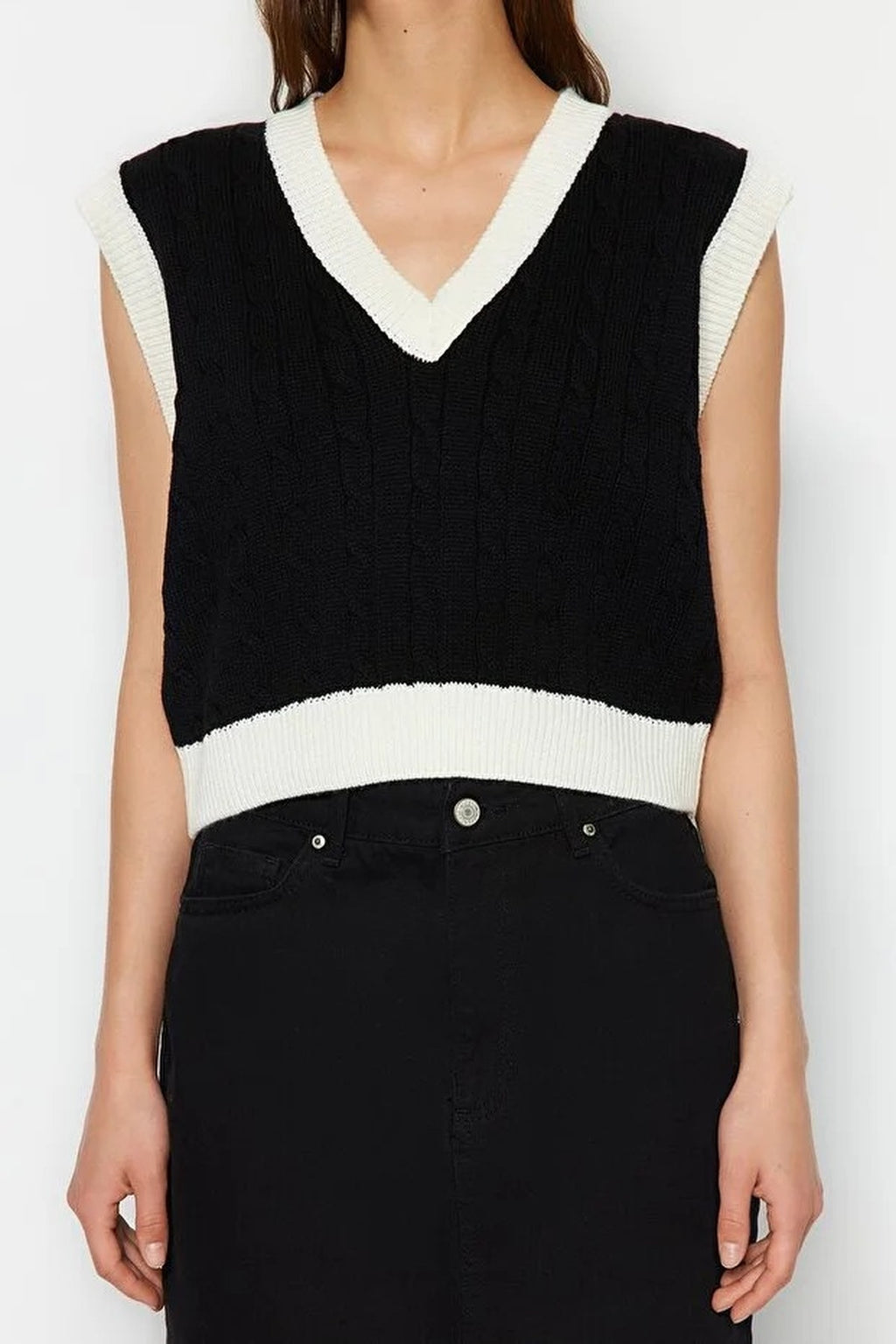 Crop Color-Block Hair Knit Sweater
