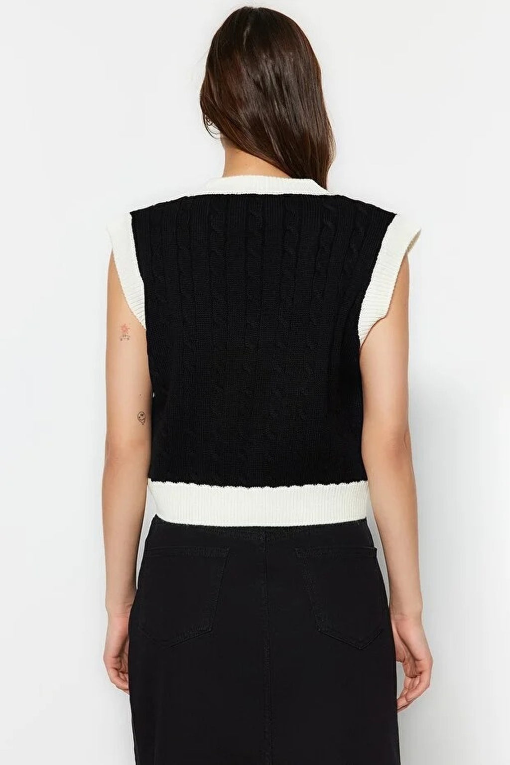 Crop Color-Block Hair Knit Sweater