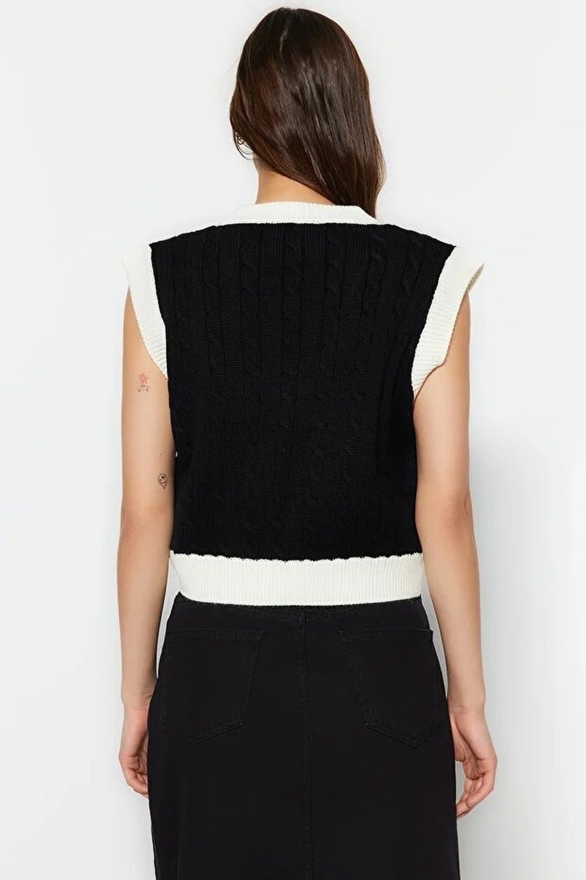 Crop Color-Block Hair Knit Sweater