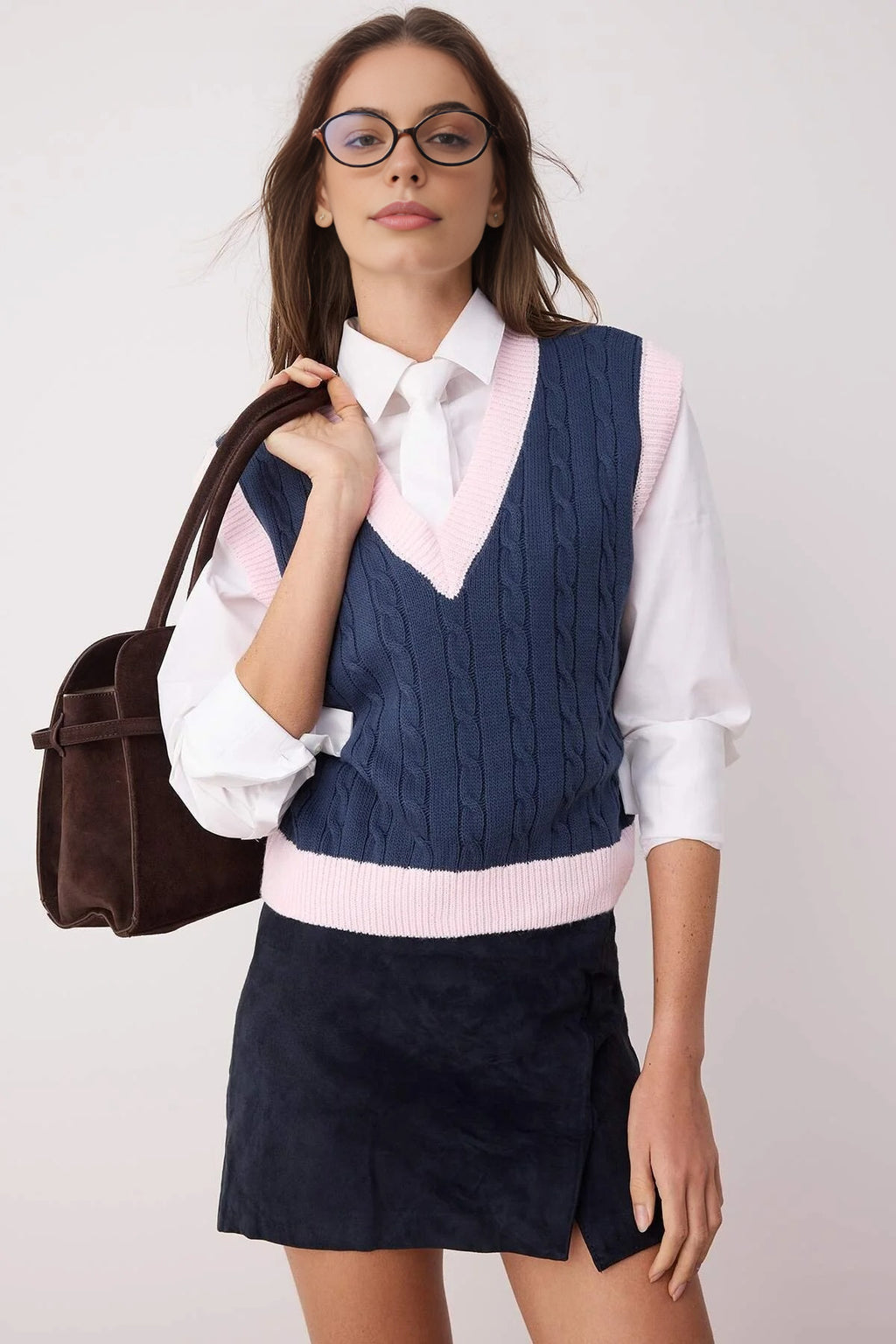 Crop Color-Block Hair Knit Sweater
