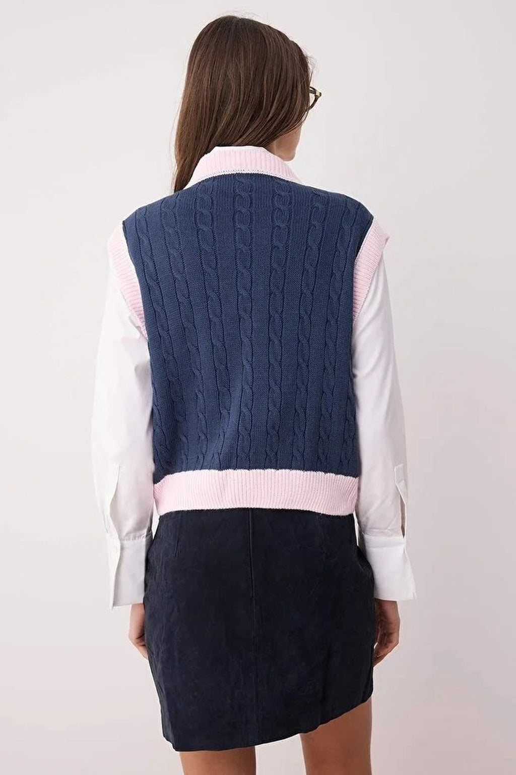 Crop Color-Block Hair Knit Sweater