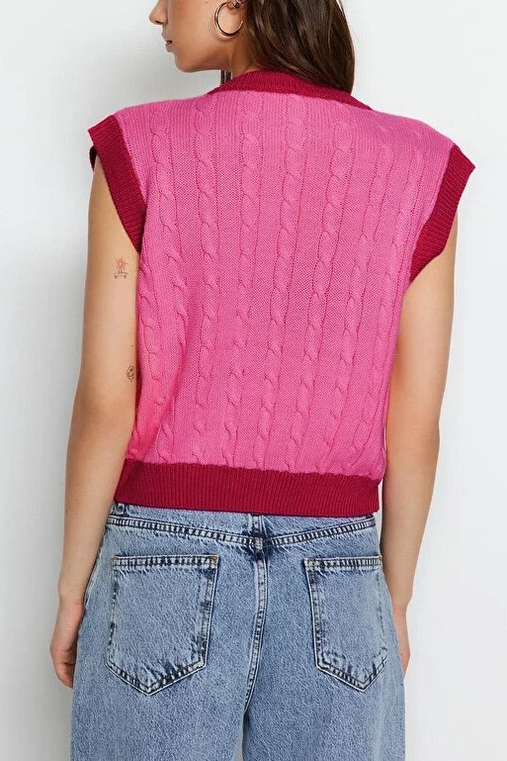 Crop Color-Block Hair Knit Sweater
