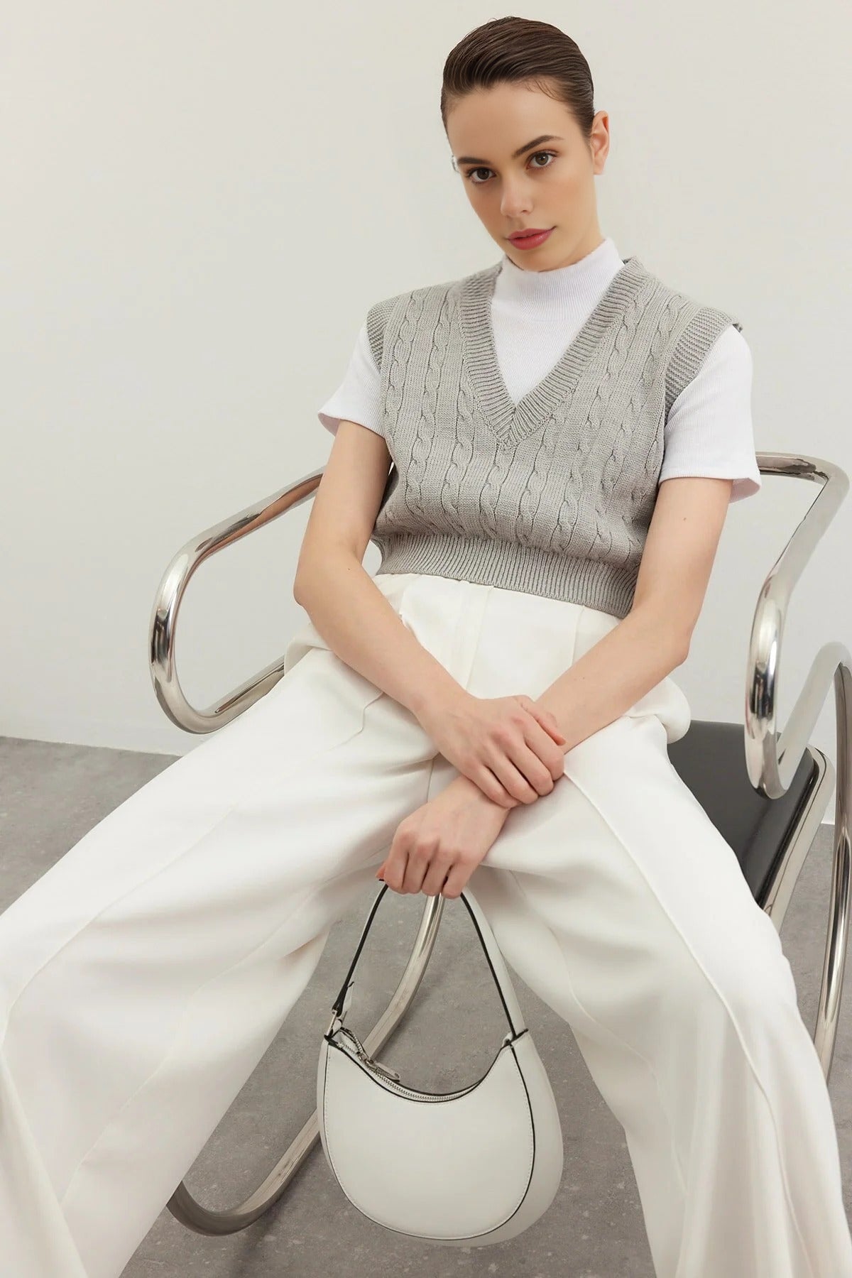 Crop V-Neck Knit Sweater