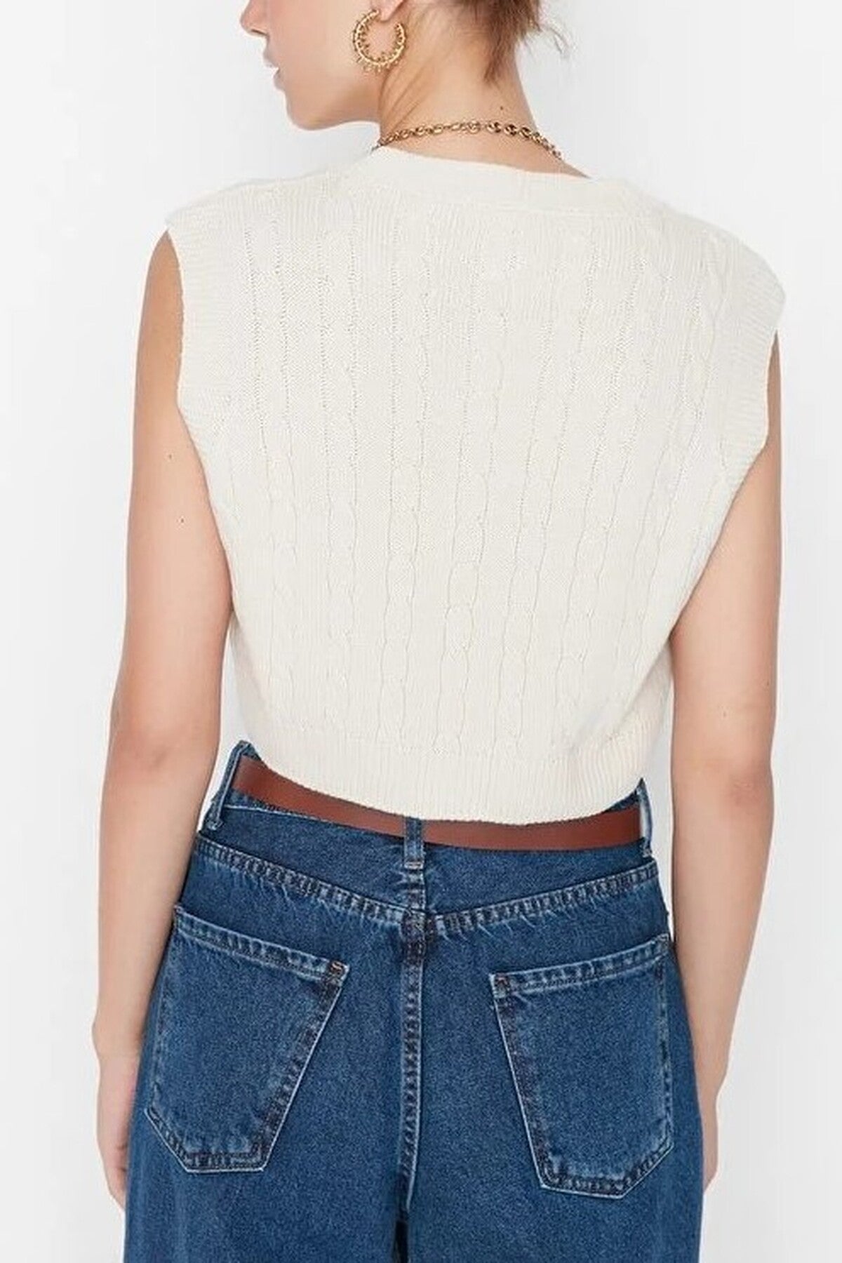 Crop V-Neck Knit Sweater