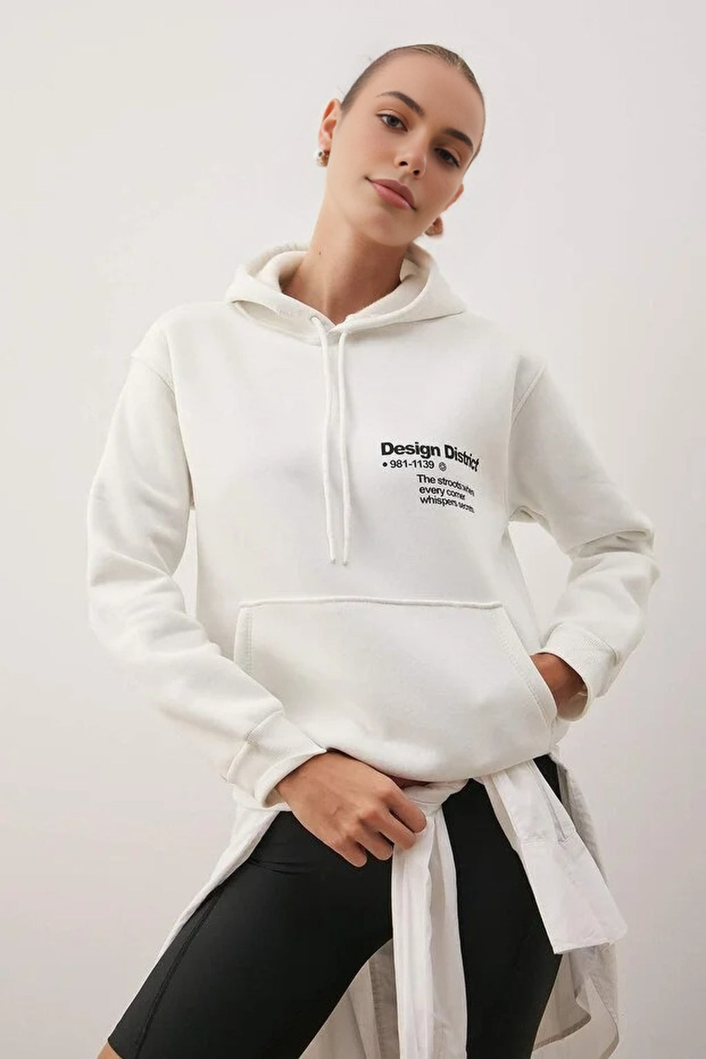 Thick Fleece-Lined Hooded Print Detail Knitted Sweatshirt