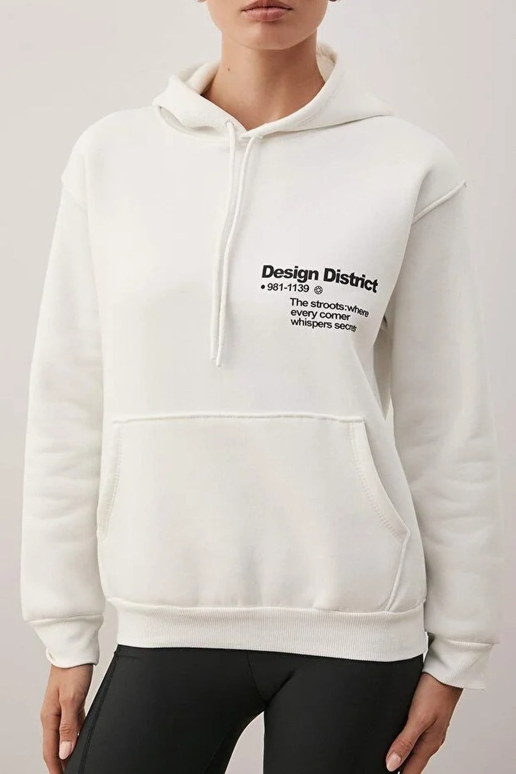 Thick Fleece-Lined Hooded Print Detail Knitted Sweatshirt
