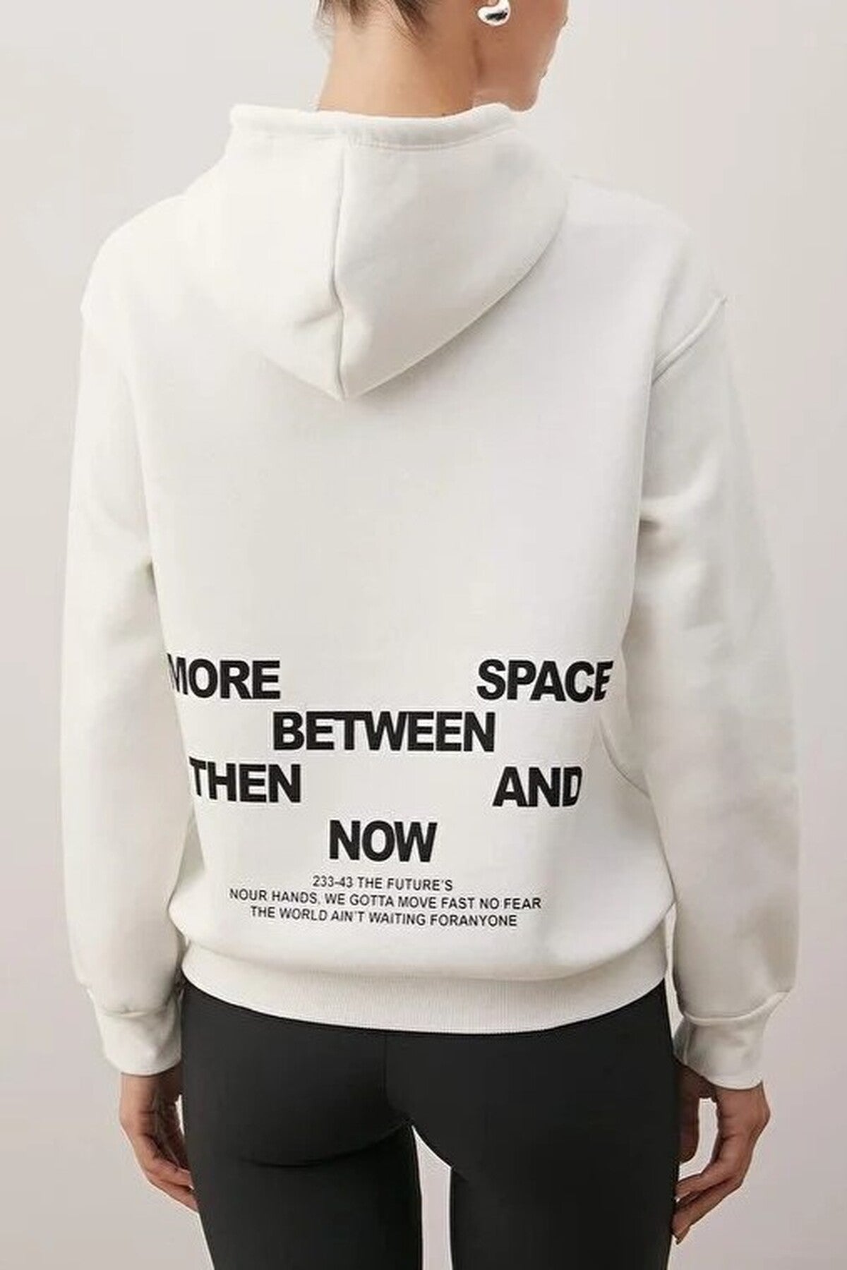 Thick Fleece-Lined Hooded Print Detail Knitted Sweatshirt