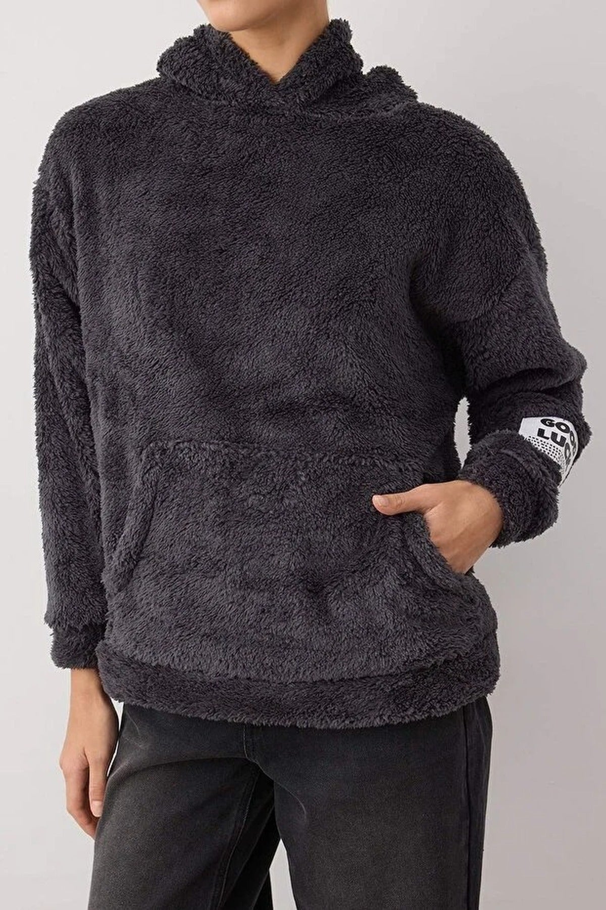 Regular Plush Knit Sweatshirt with Label Detail