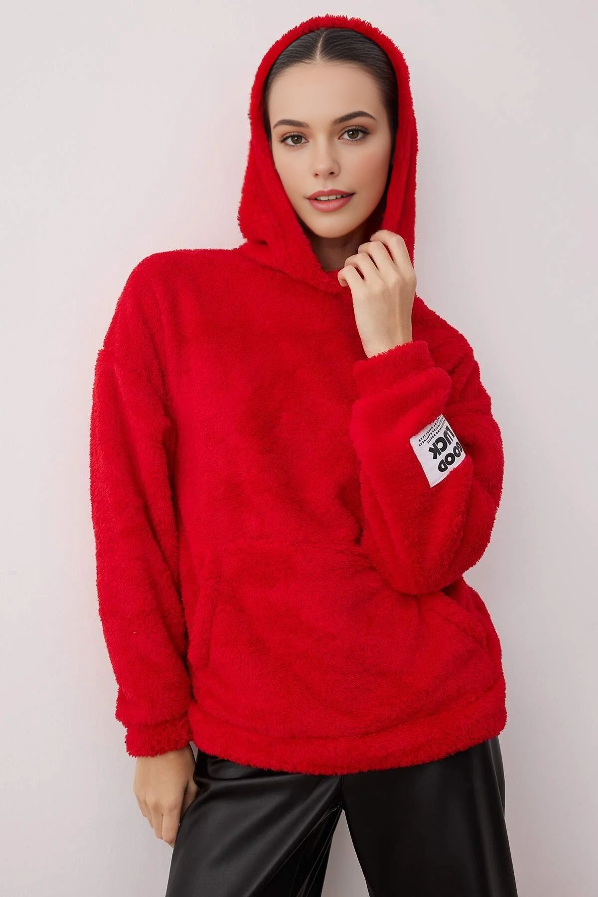 Regular Plush Knit Sweatshirt with Label Detail