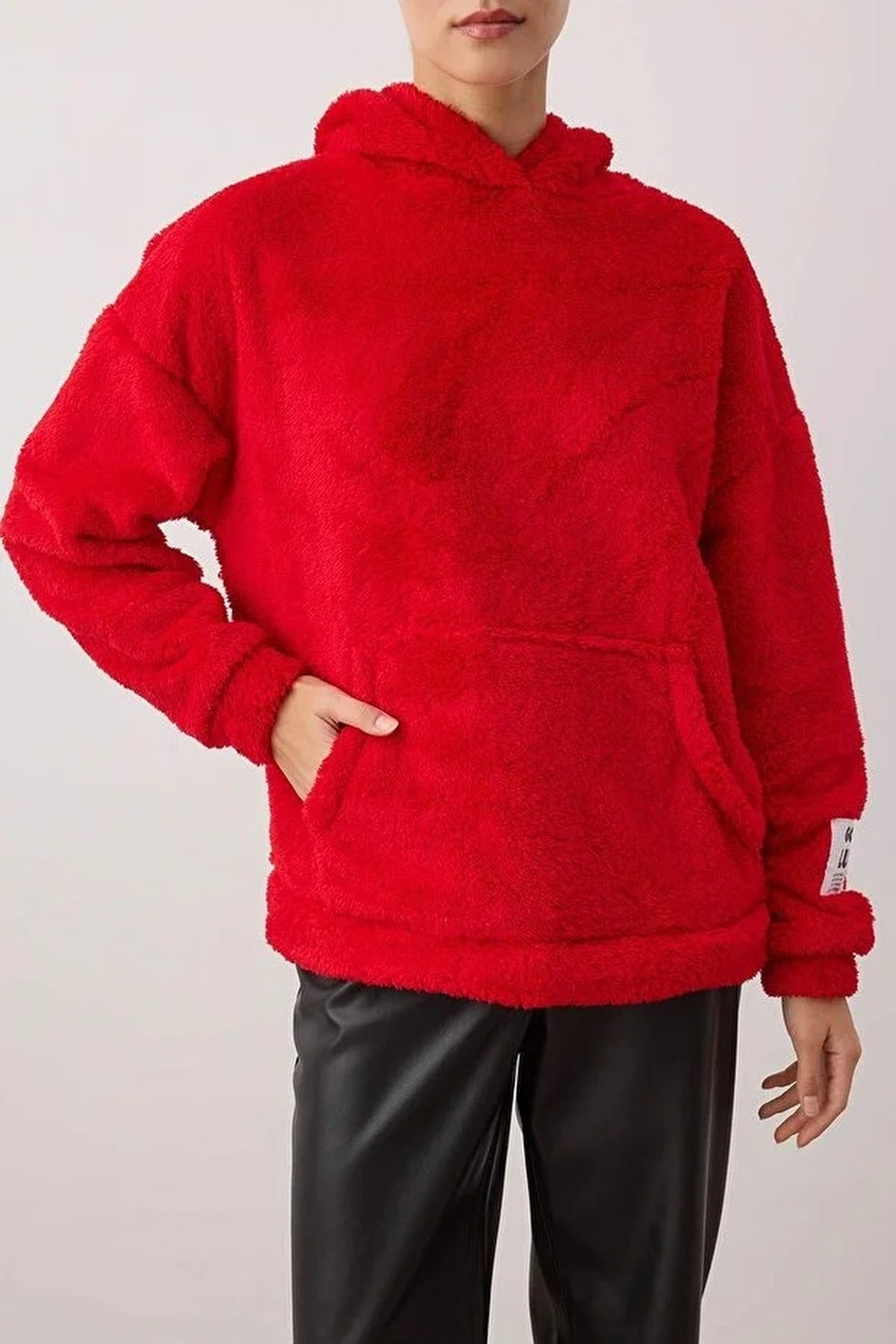 Regular Plush Knit Sweatshirt with Label Detail