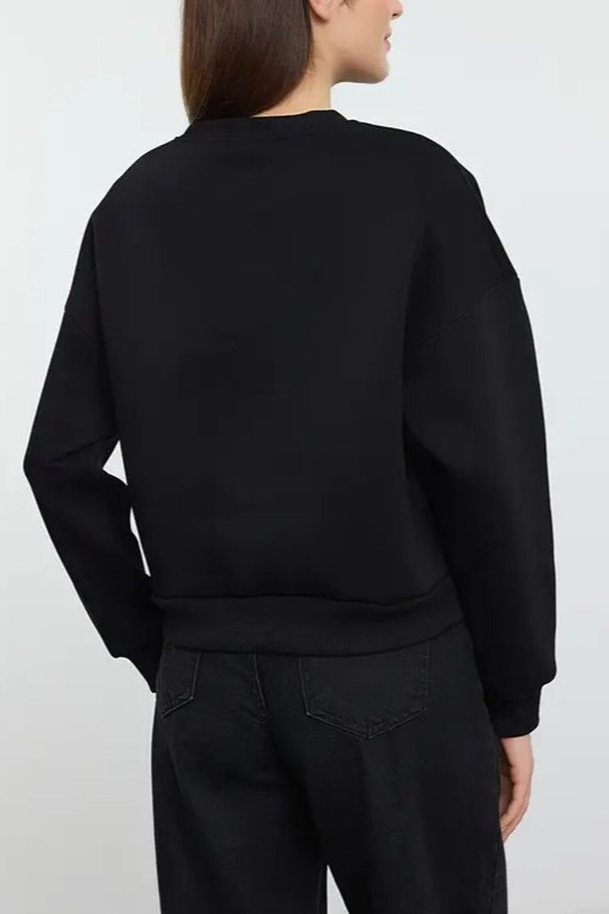 Leopard Ribbon Embroidered Knit Fleece Sweatshirt