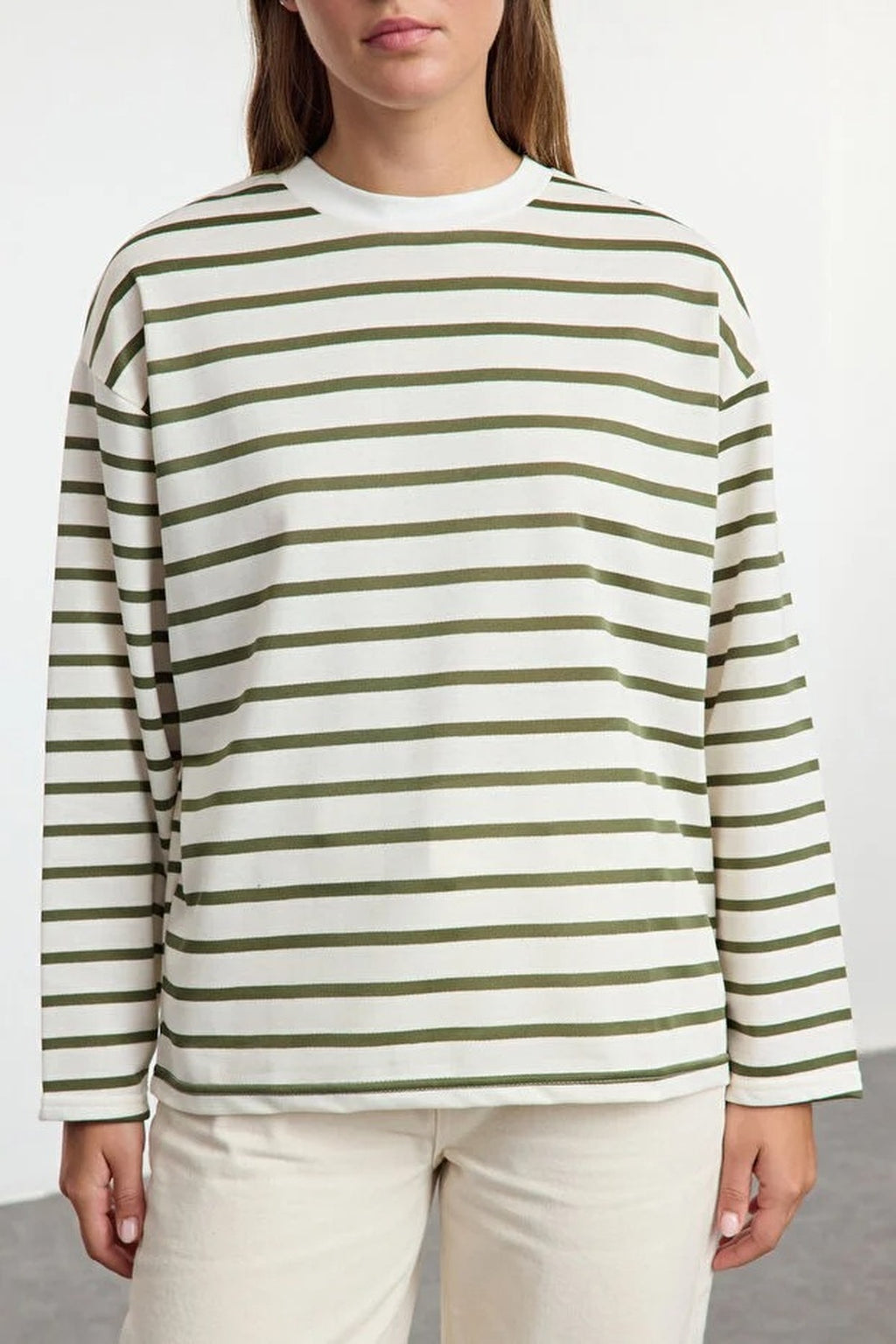 Striped Crew Neck Thin Knit Sweatshirt