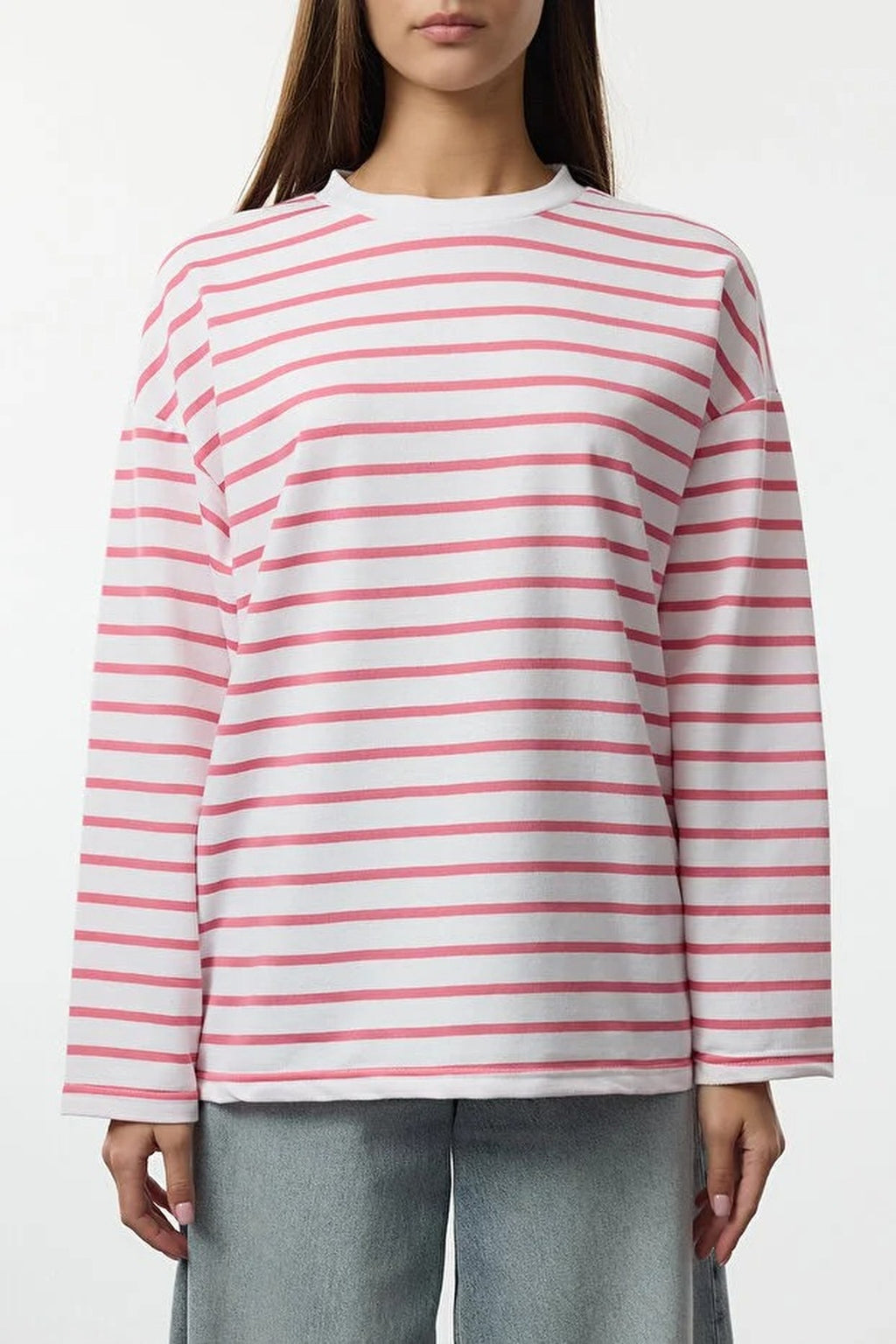 Striped Crew Neck Thin Knit Sweatshirt