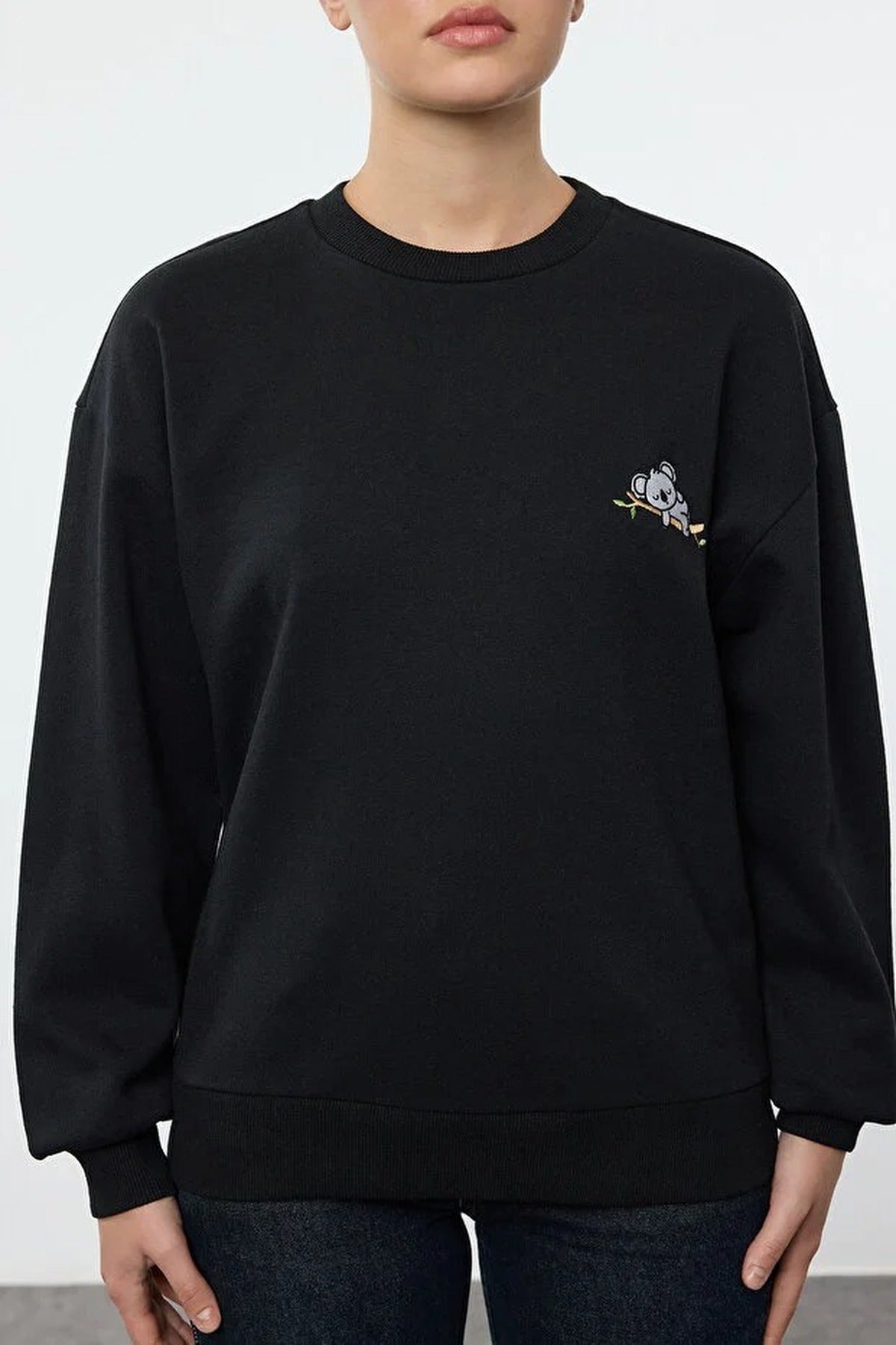 Animal Embroidered Thick Fleece Knit Sweatshirt