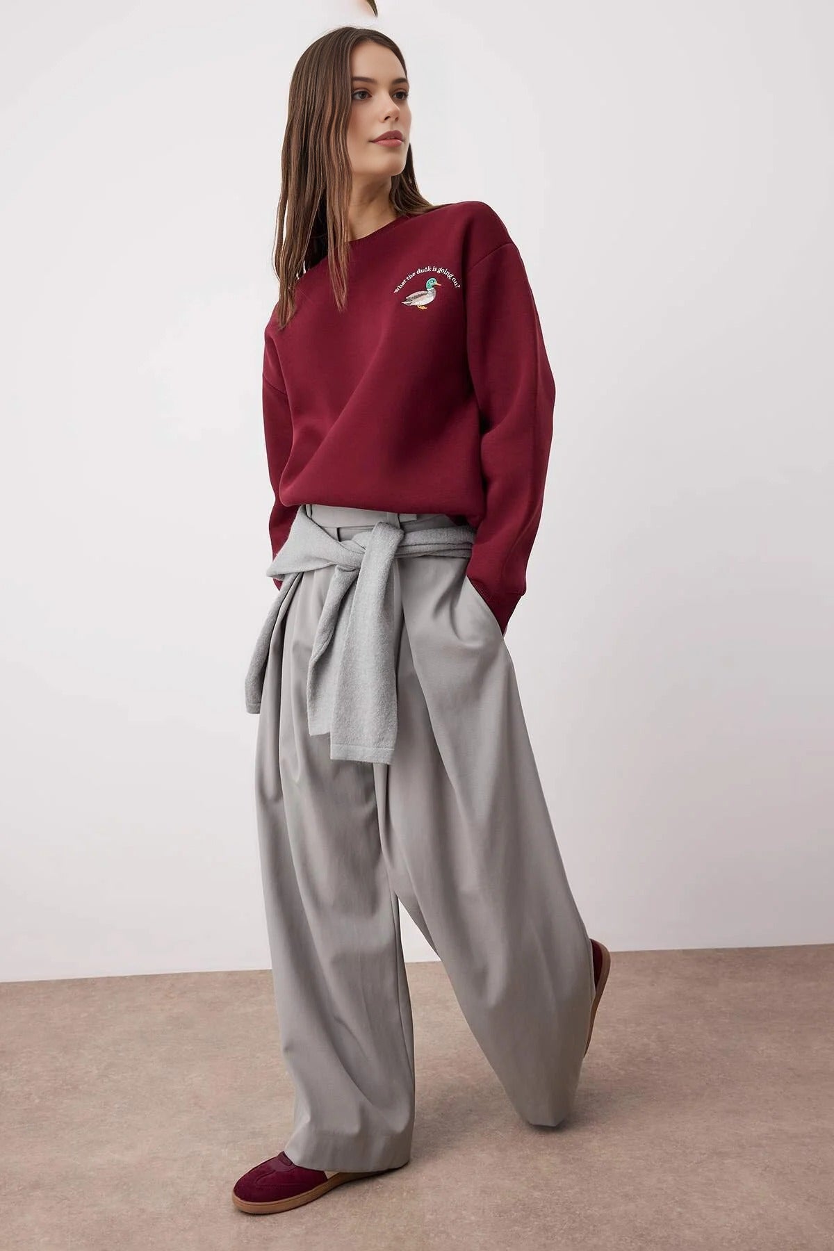 Animal Embroidered Thick Fleece Knit Sweatshirt