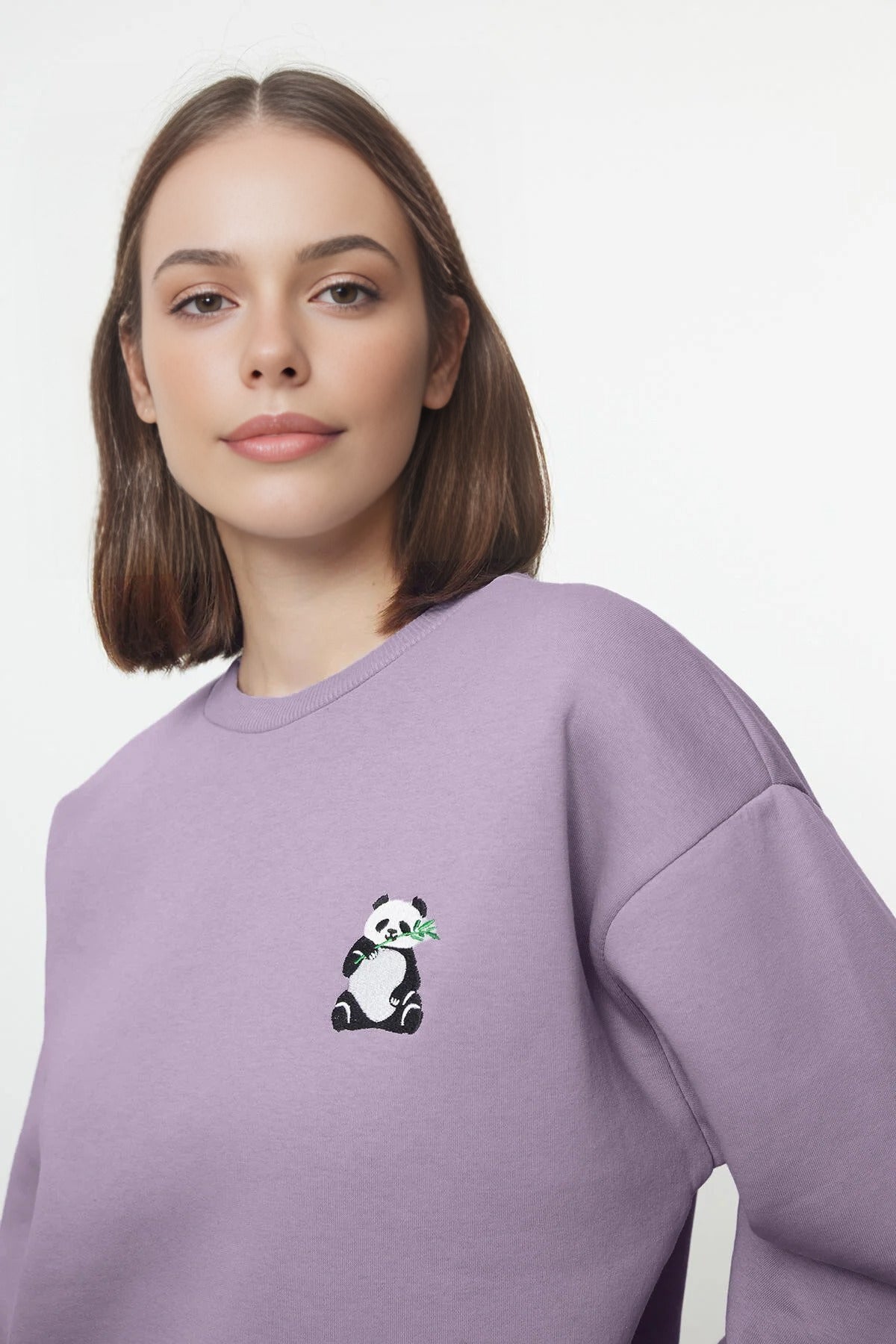 Animal Embroidered Thick Fleece Knit Sweatshirt