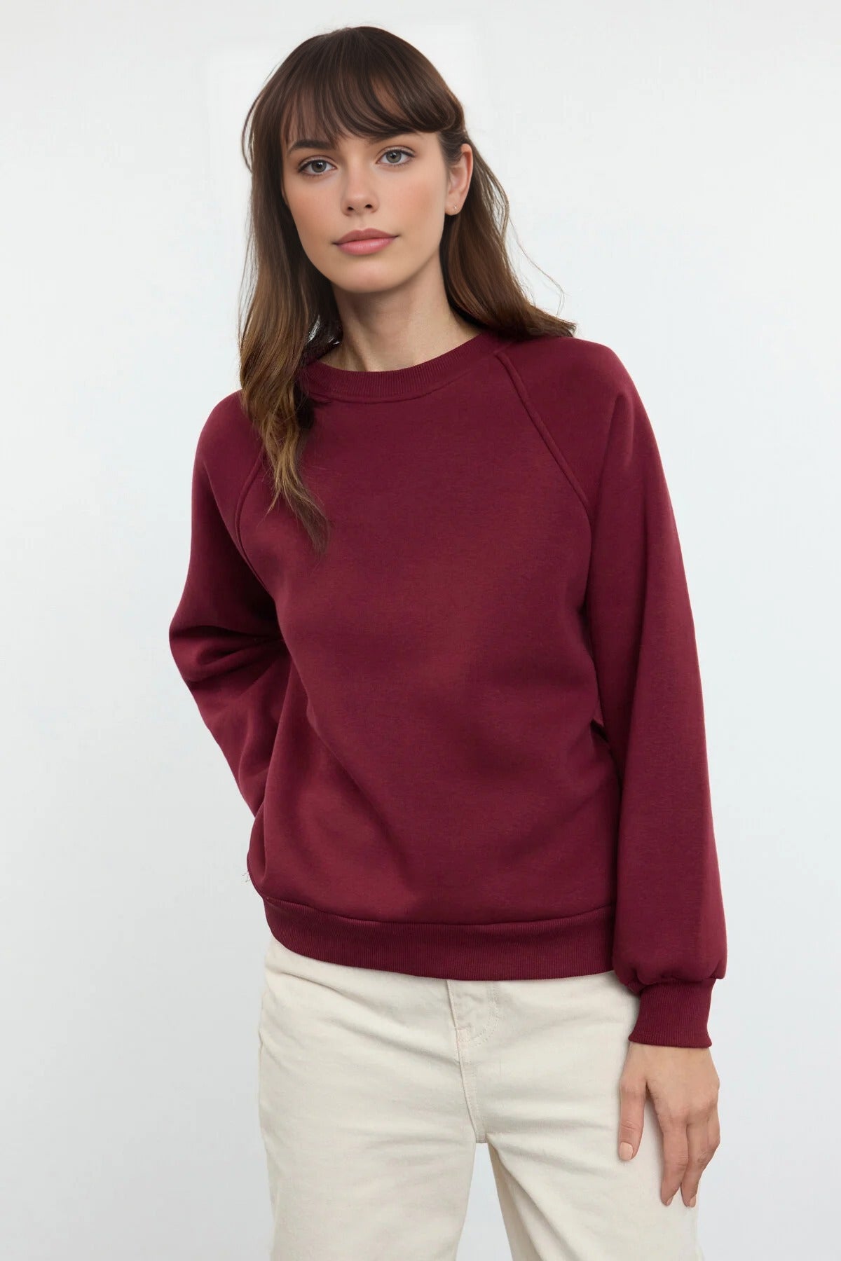 Basic Raglan Sleeve Crew Neck Knit Sweatshirt