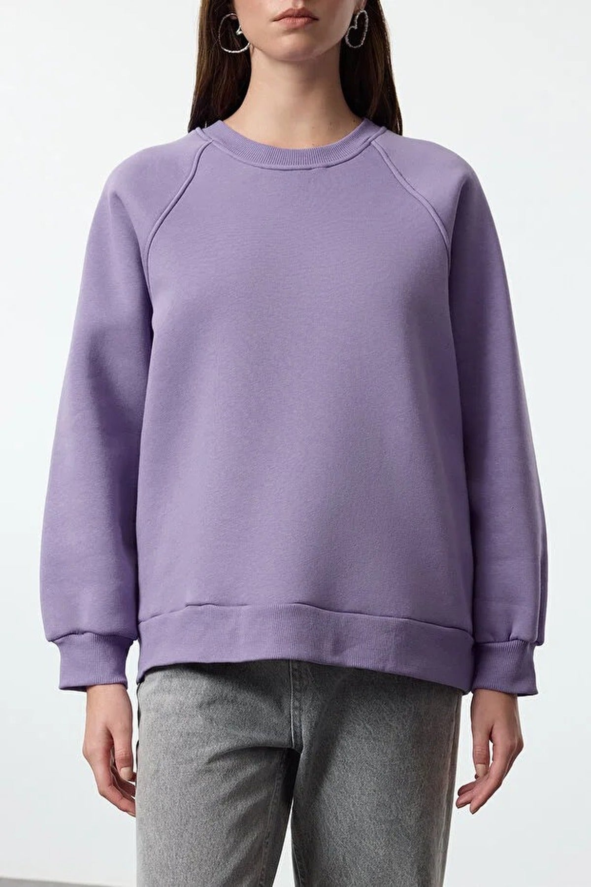 Basic Raglan Sleeve Crew Neck Knit Sweatshirt