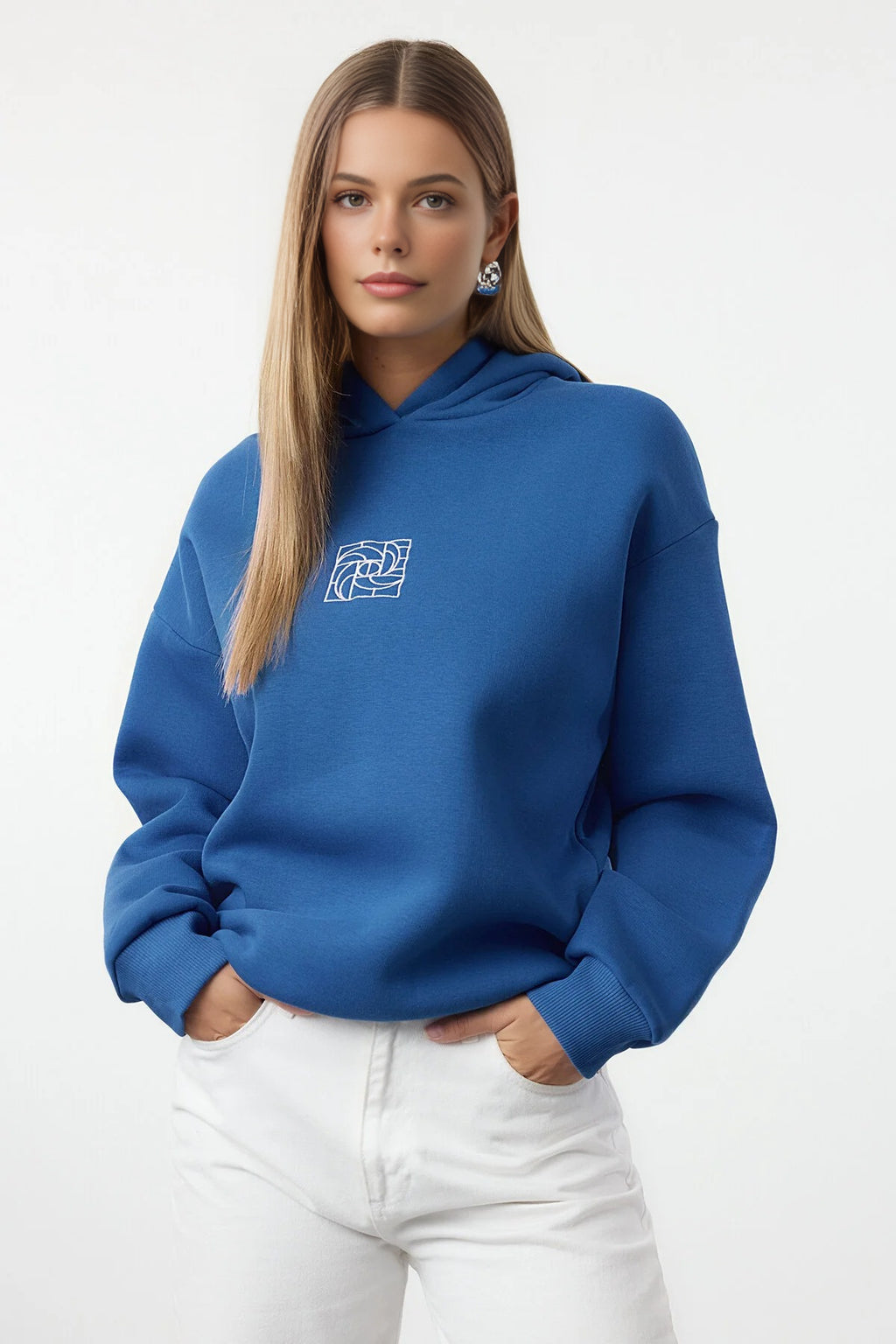 Oversize Embroidered Fleece Knit Sweatshirt
