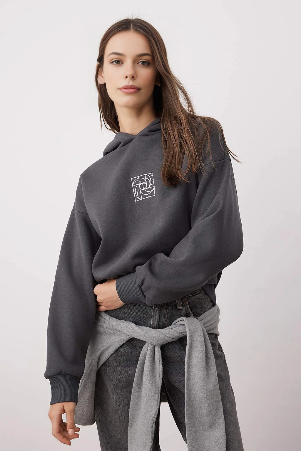 Oversize Embroidered Fleece Knit Sweatshirt